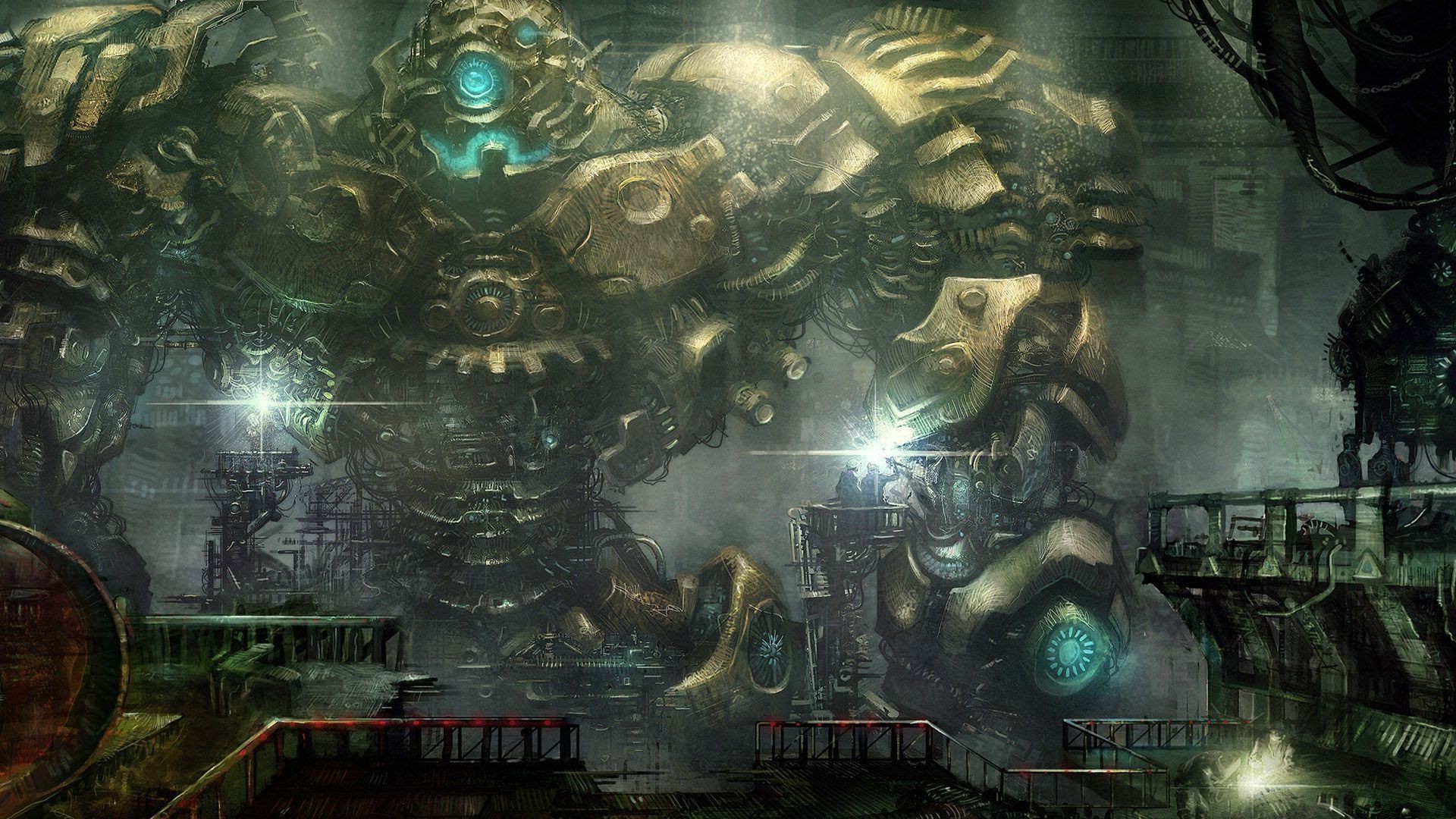 Steampunk, Macchinari, Ingranaggi, Verde, Full HD, sfondo per portatile