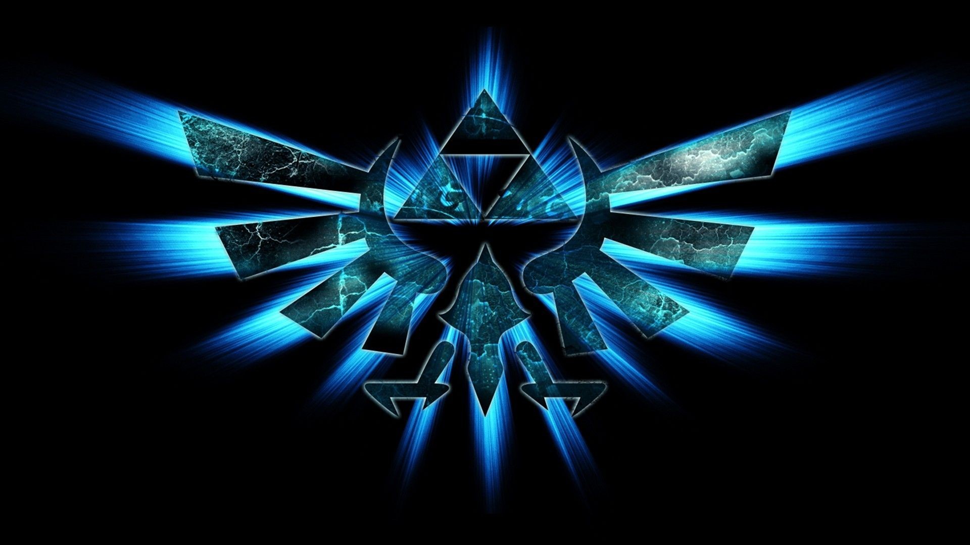Triforza, The Legend of Zelda, Stemma di Hyrule, Blu, Sfondo nero, wallpaper per portatile