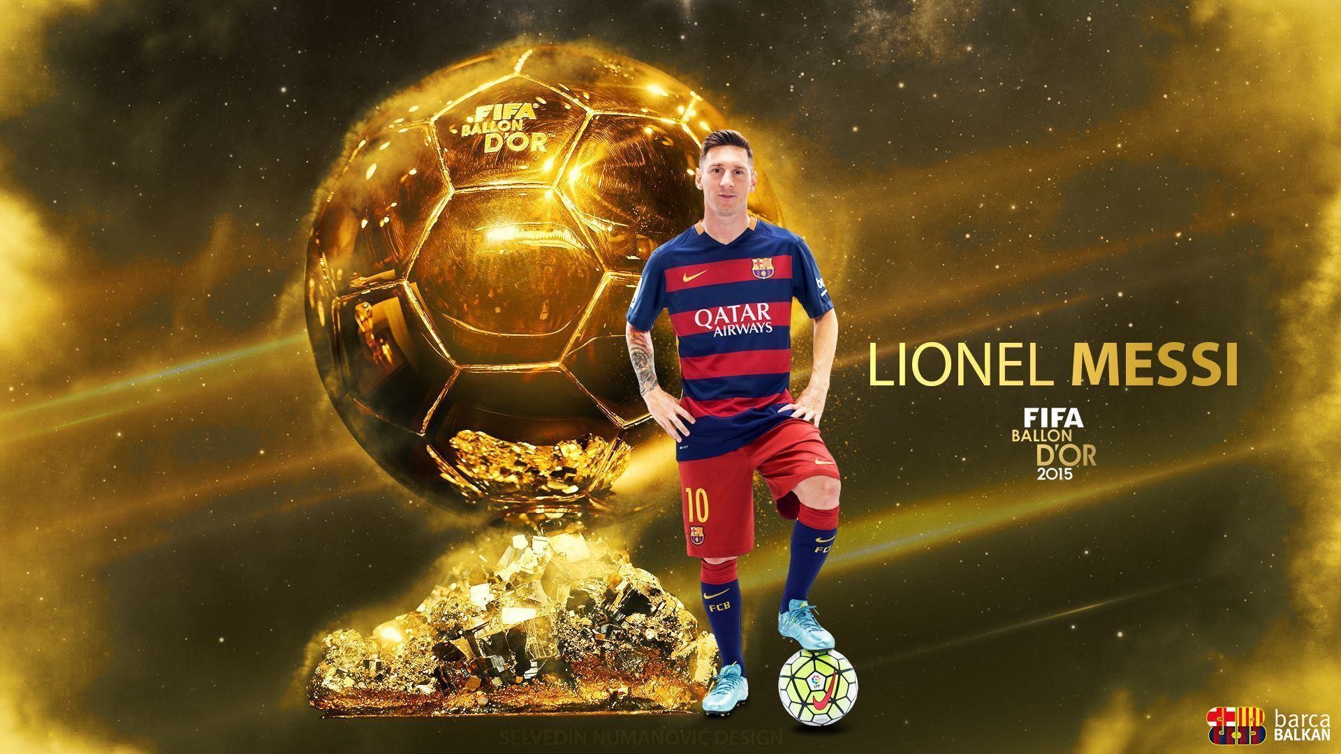 Lionel Messi, Pallone d'Oro, FIFA Ballon d'Or, FC Barcelona, Oro, sfondo Full HD per PC