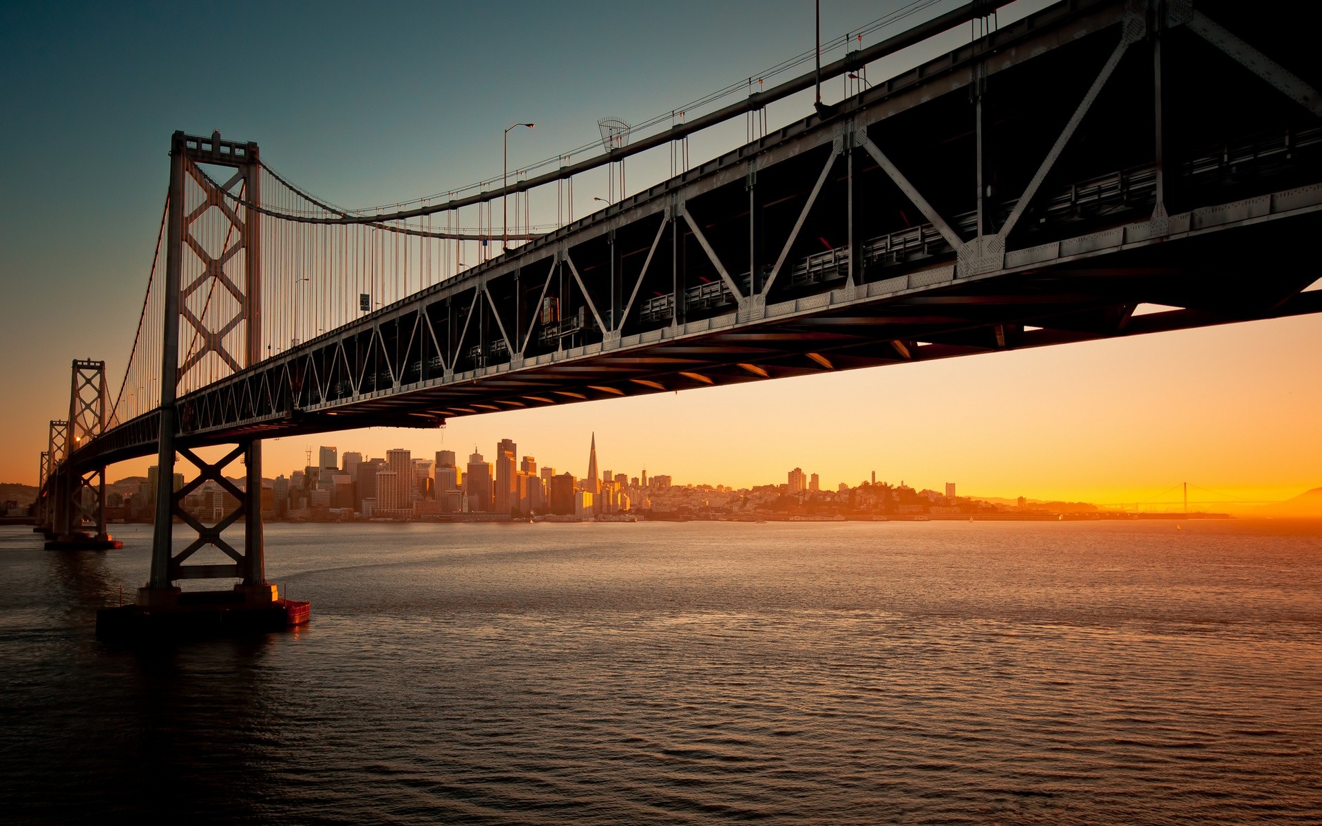 Bay Bridge, San Francisco, Tramonto, Skyline, wallpaper per tablet
