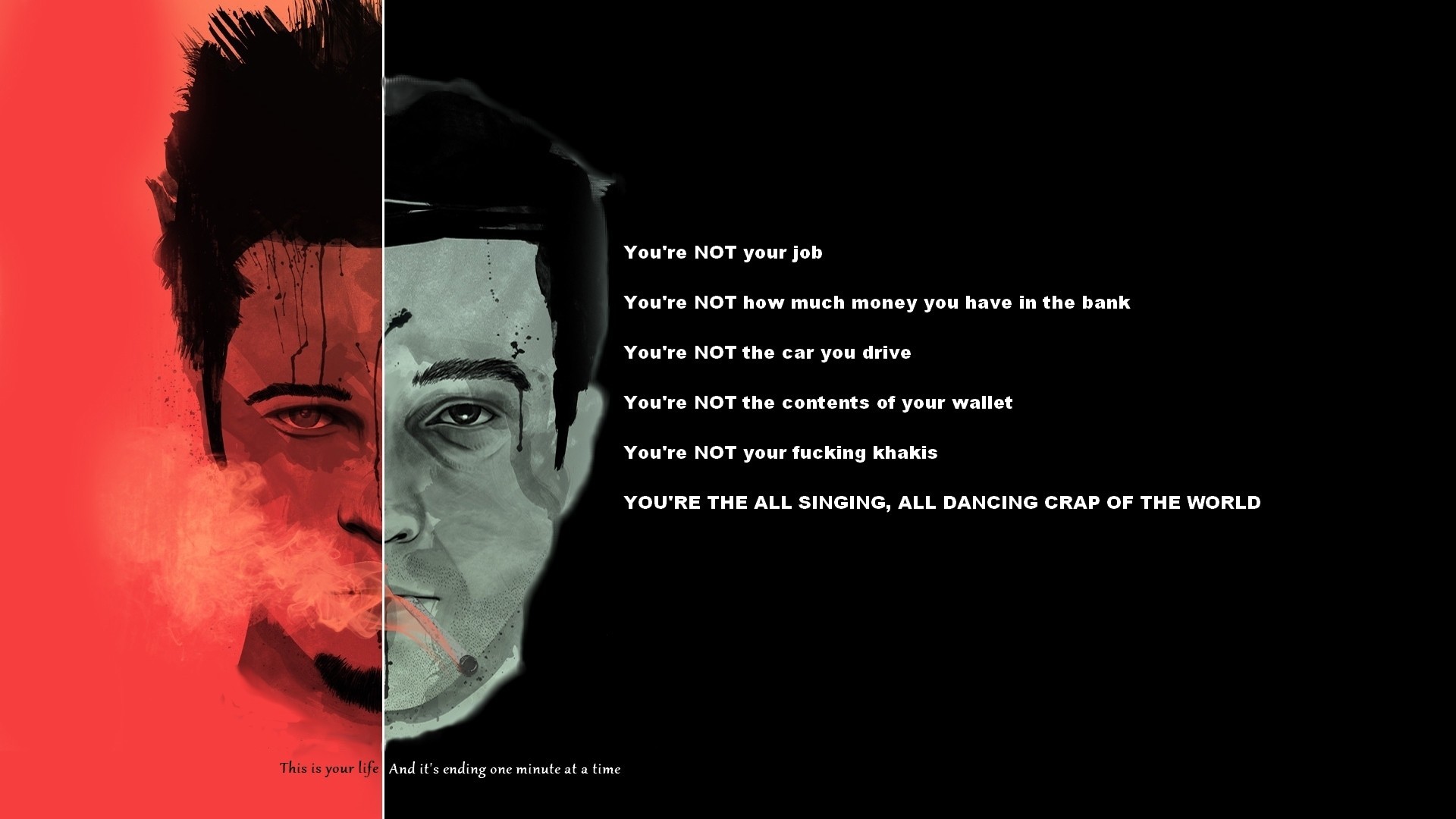 Tyler Durden, Brad Pitt, Fight Club, Citazione, Full HD, sfondo per portatile