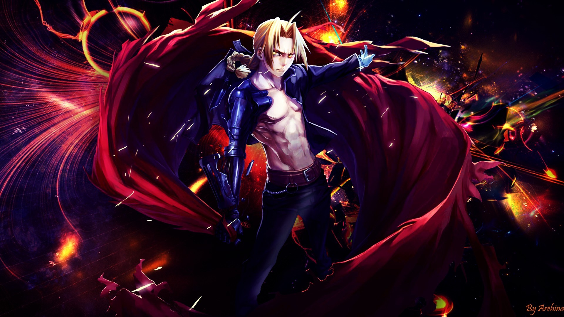 Edward Elric, Fullmetal Alchemist: Brotherhood, Fan art, Rosso, Full HD, sfondo desktop