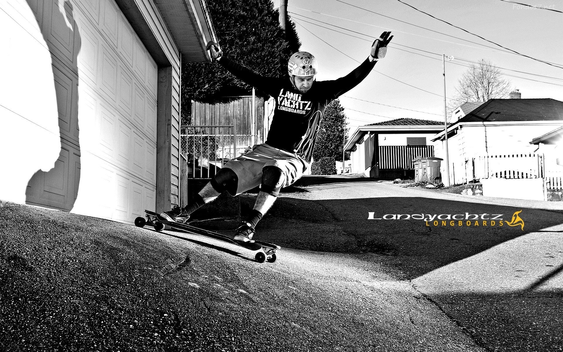 Longboard, Landyachtz, Slide, Bianco e nero, 1920x1200, immagine di sfondo