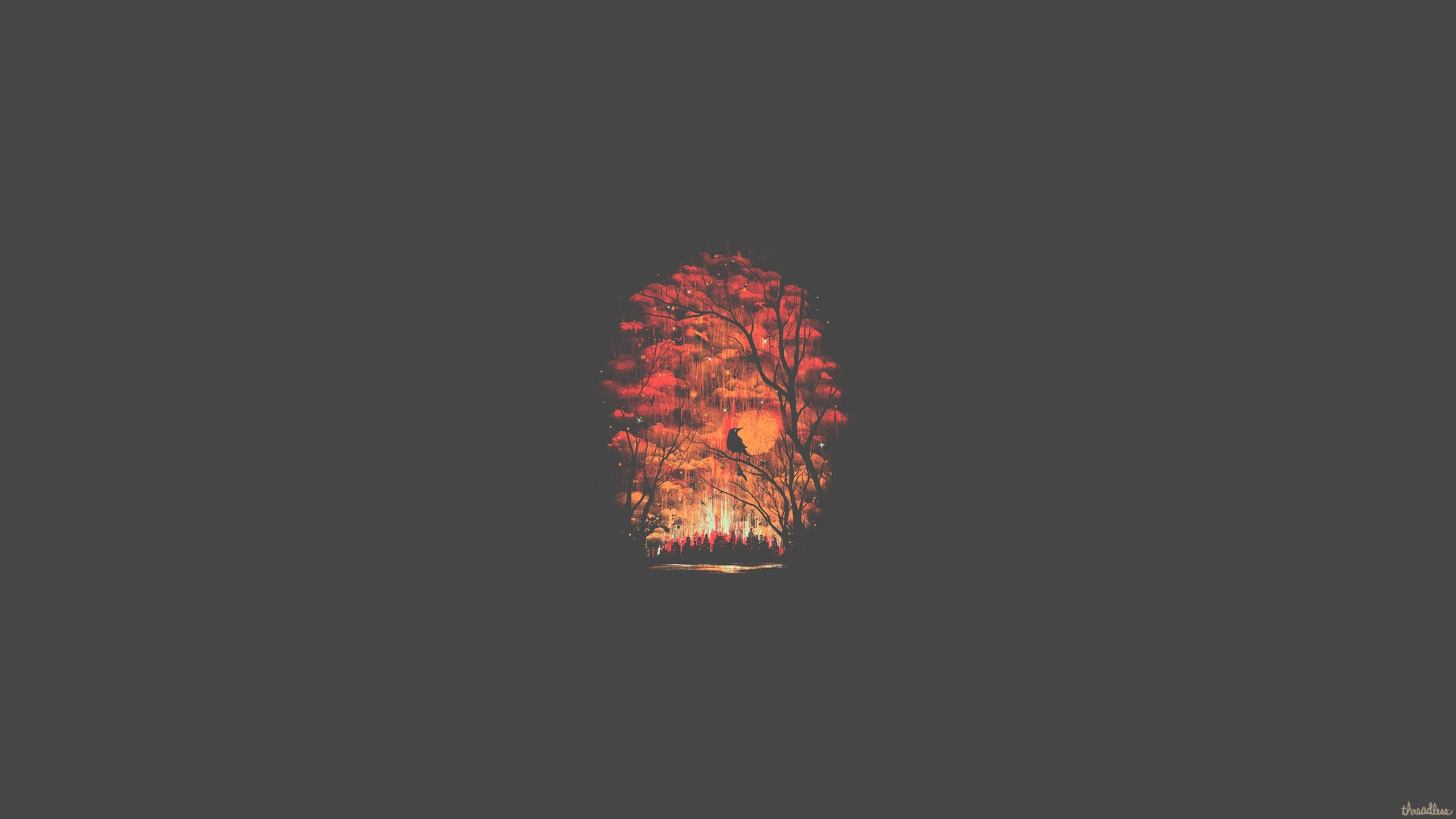 Minimalismo, Albero, Rosso, Sfondo grigio, 1920x1080, wallpaper desktop