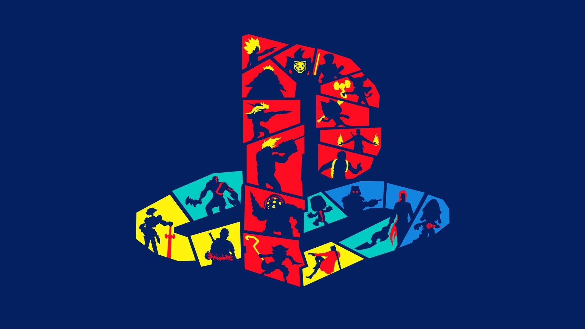 PlayStation, Logo, Personaggi dei videogiochi, Sfondo blu, Full HD, wallpaper per PC