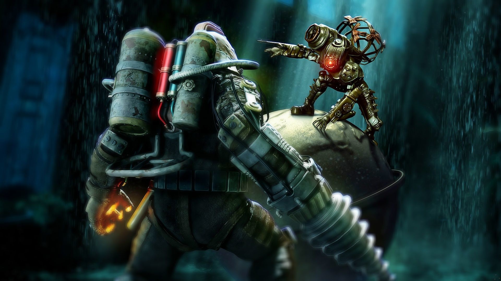 Big Daddy, Little Sister, BioShock, Rapture, Full HD, sfondo per PC e portatile