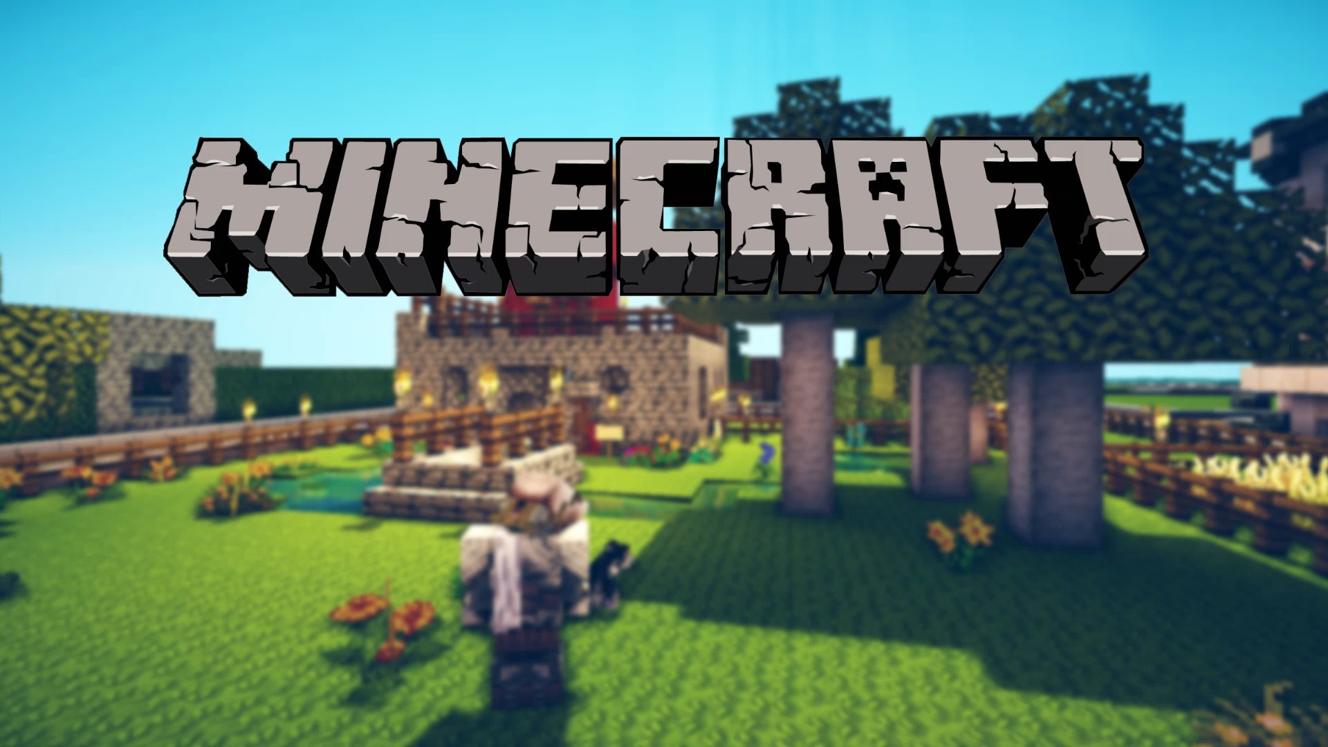 Minecraft, Logo, Villaggio, Golem di ferro, Prato, Full HD, sfondo per portatile