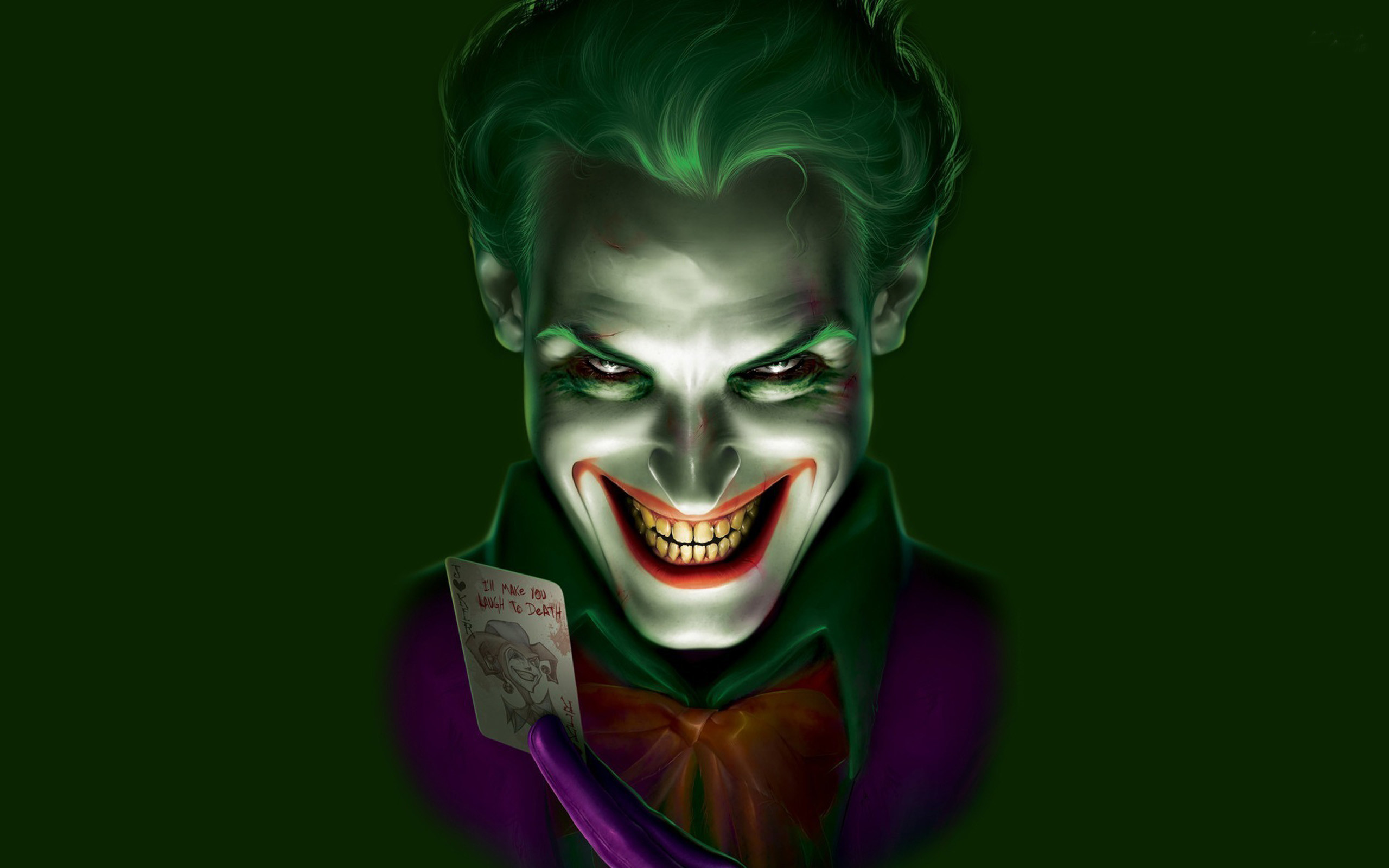 Joker, DC Comics, Sorriso, Sfondo verde, 2K, wallpaper per portatile