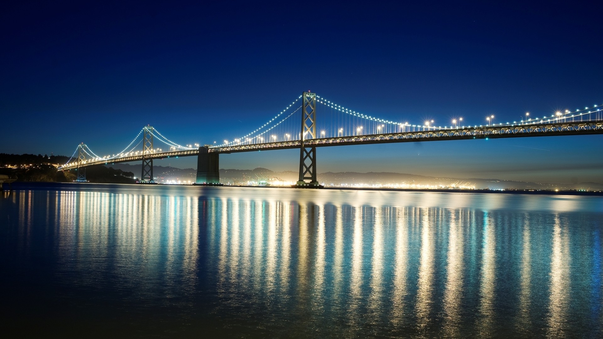 Bay Bridge, San Francisco, Ponte, Notte, Riflessi, immagine di sfondo Android