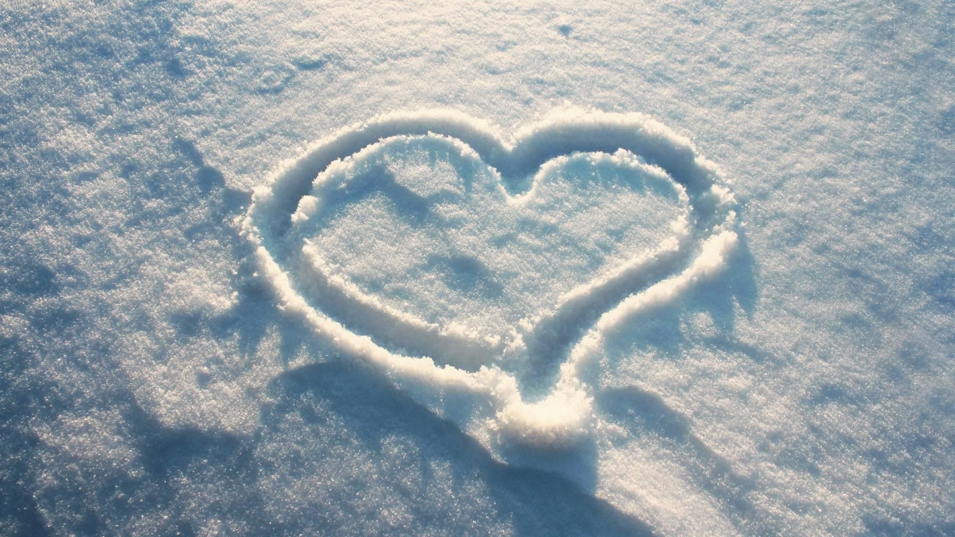 Cuore nella neve, Neve, Inverno, Amore, Full HD, wallpaper desktop