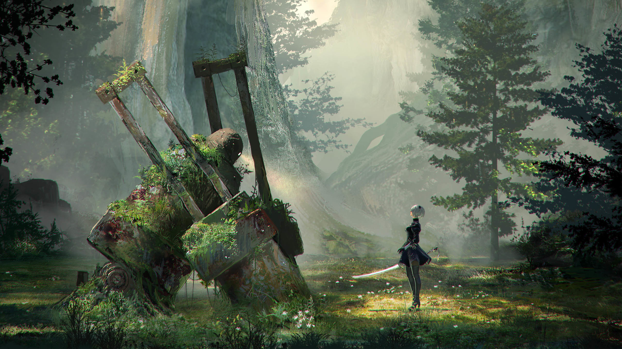 2B, NieR: Automata, Foresta, Rovine, 2K, sfondo per PC e portatile
