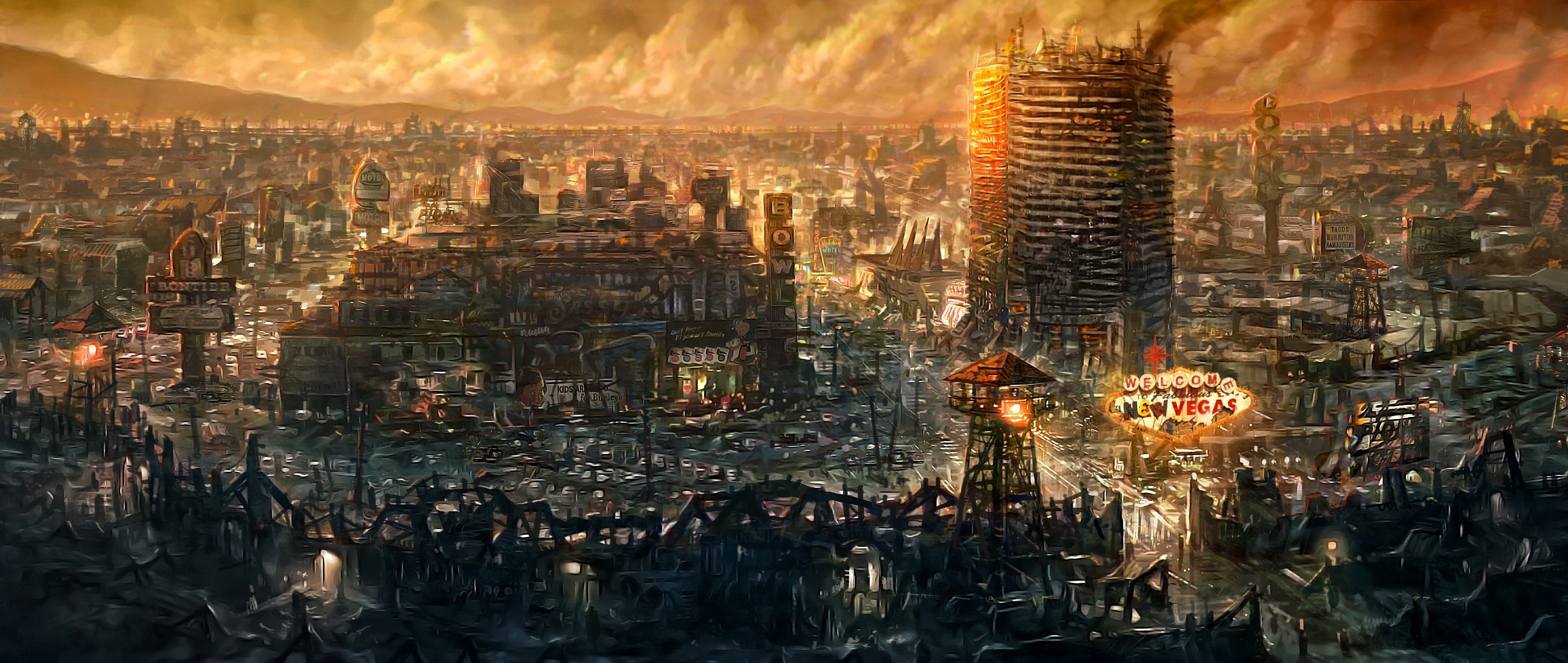 Città distrutta, Arte post-apocalittica, Pittura digitale, 21:9 Full HD, sfondo per monitor ultrawide