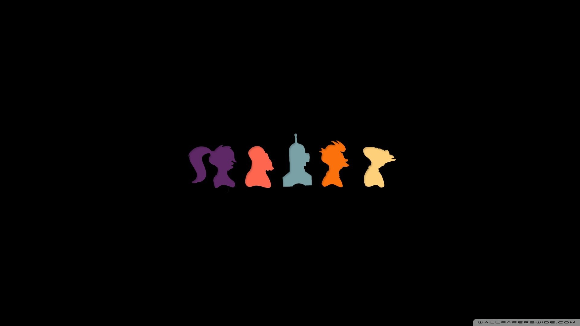 Futurama, Silhouette, Personaggi, Sfondo nero, 16:9 Full HD, wallpaper widescreen