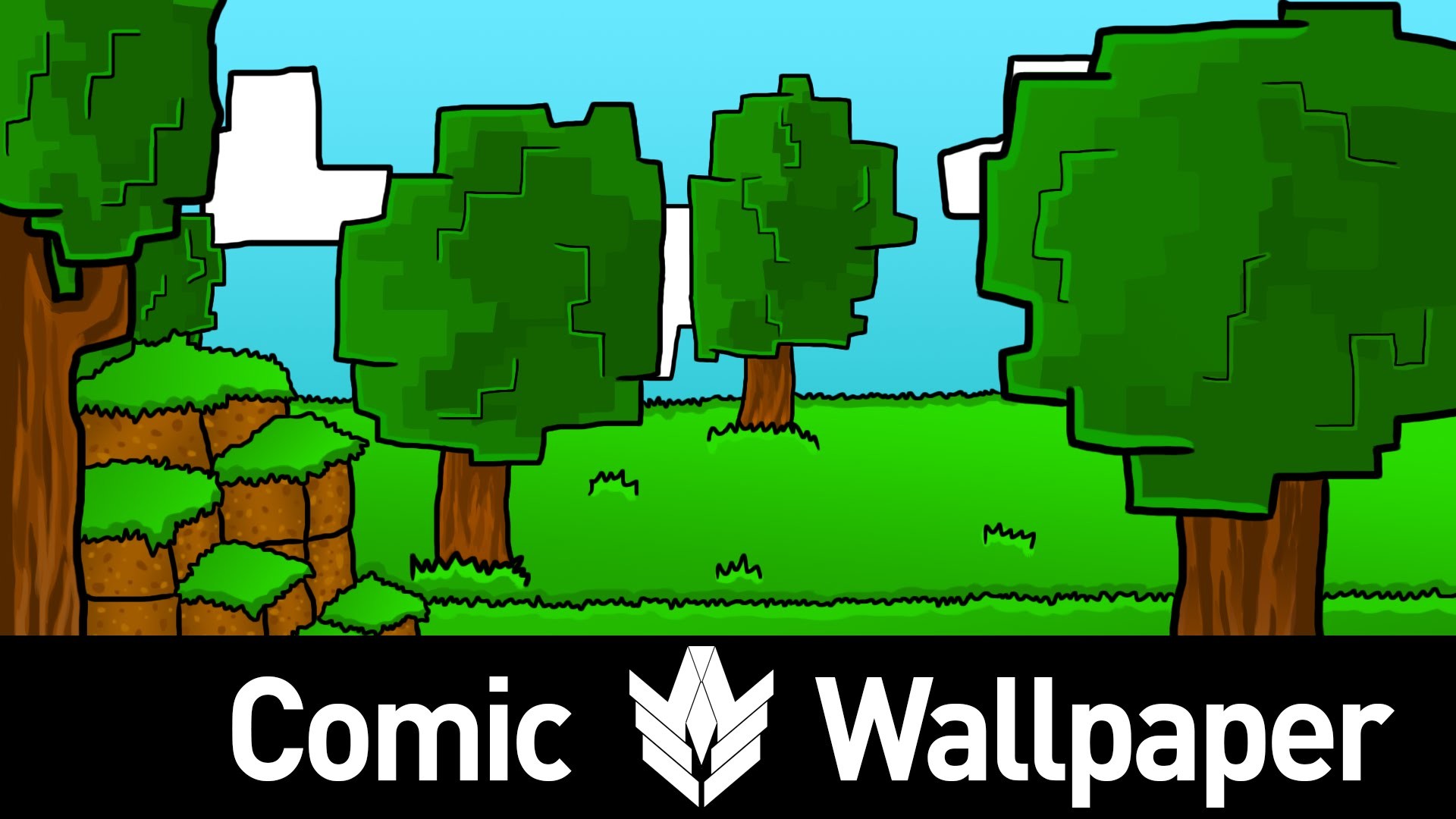 Minecraft, Comic, Alberi, Prato, Cartone, 1920x1080, sfondo per PC