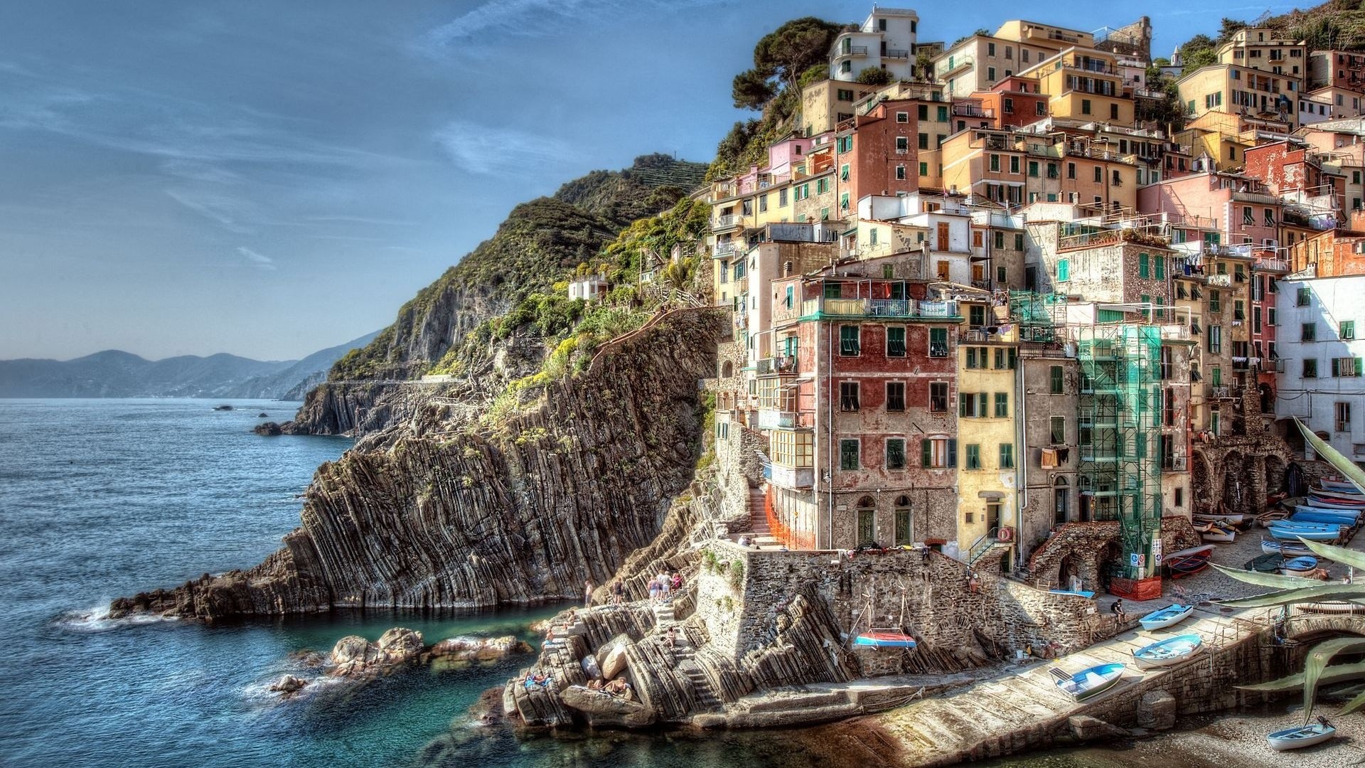 Riomaggiore, Cinque Terre, Liguria, Scogliera, 16:9 Full HD, wallpaper widescreen