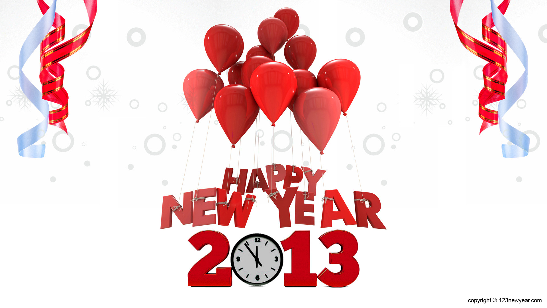 Happy New Year 2013, Palloncini, Orologio, Rosso, Full HD, sfondo Windows 11