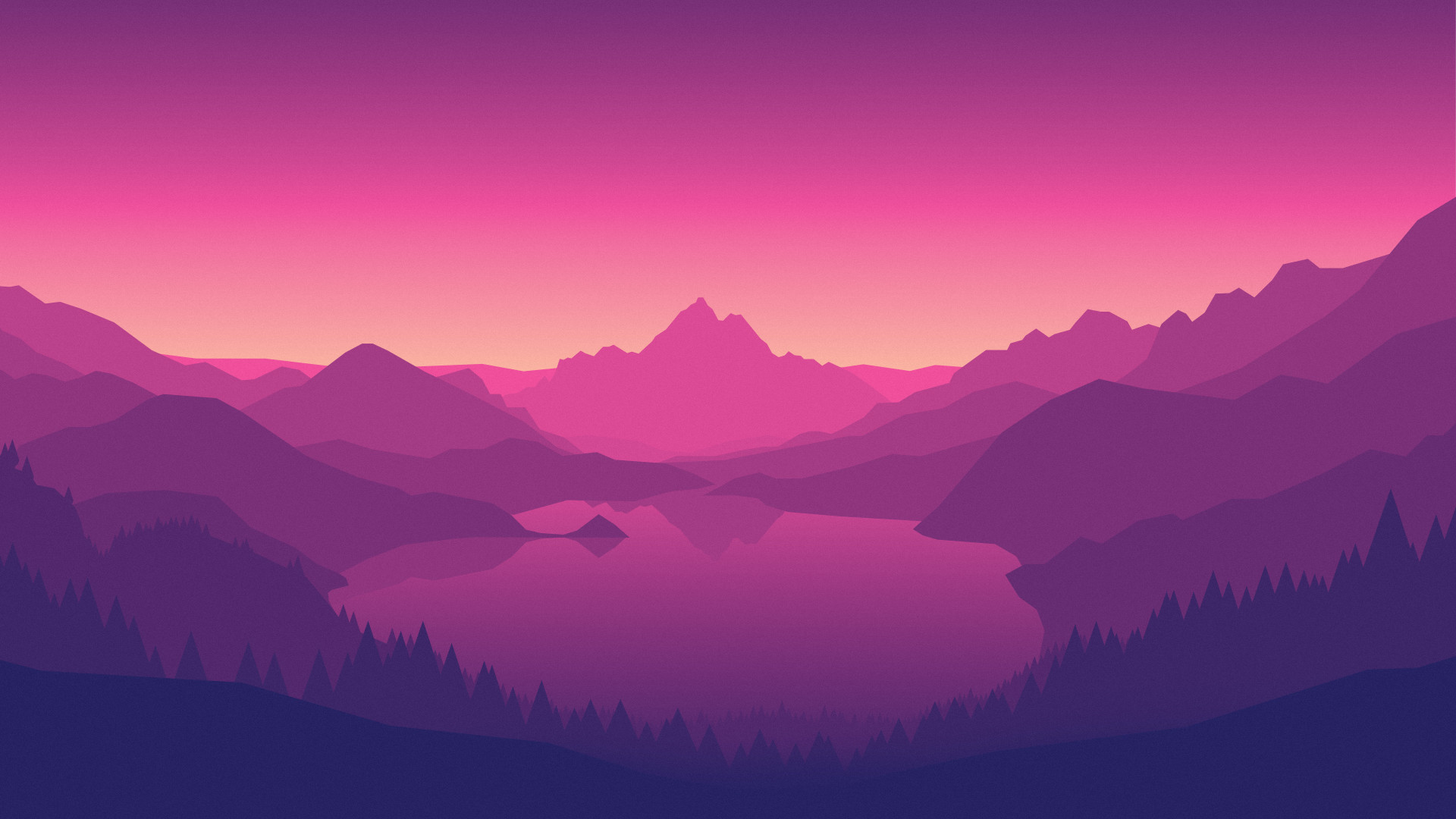 Firewatch, Lago, Montagne, Magenta, Full HD, sfondo per portatile
