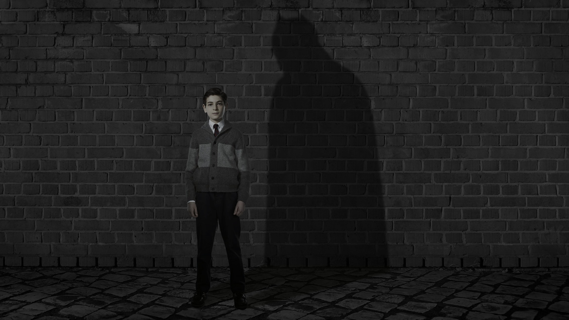 Gotham, Bruce Wayne, Ombra di Batman, Muro di mattoni, Full HD 1080p, sfondo desktop