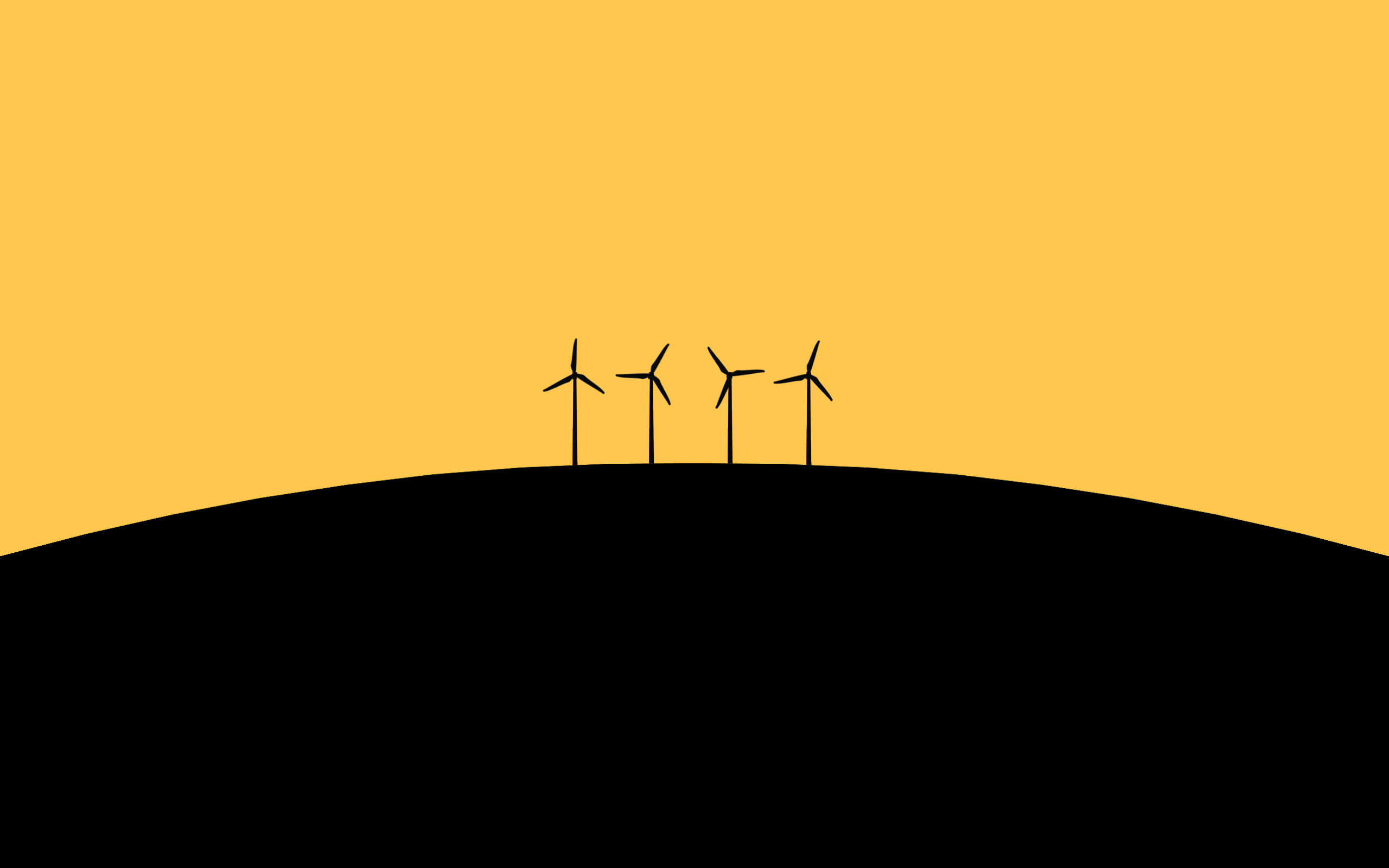 Pale eoliche, Collina, Silhouette, Giallo, 2560x1600, sfondo MacBook Pro