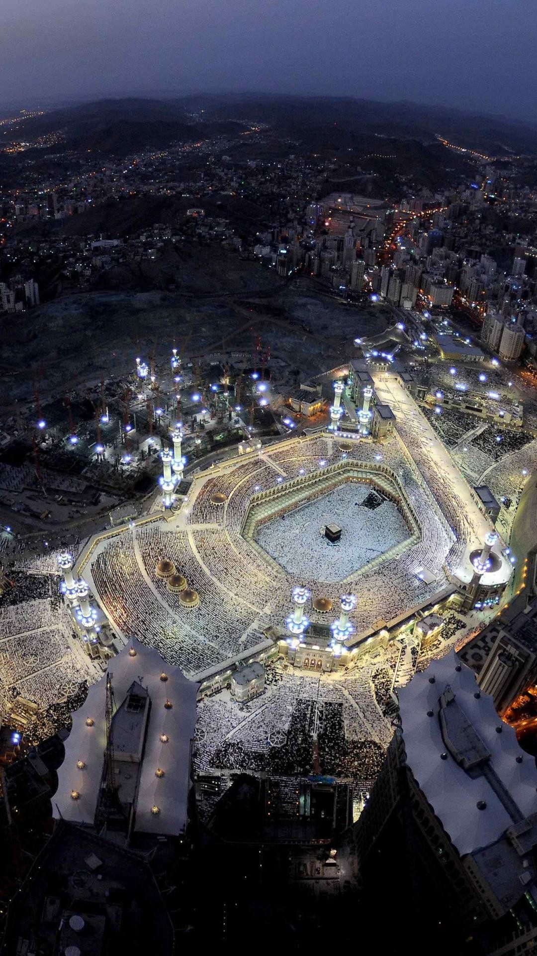 Mecca, Masjid al-Haram, Kaaba, Arabia Saudita, Notte, Full HD, schermata di blocco iPhone 6