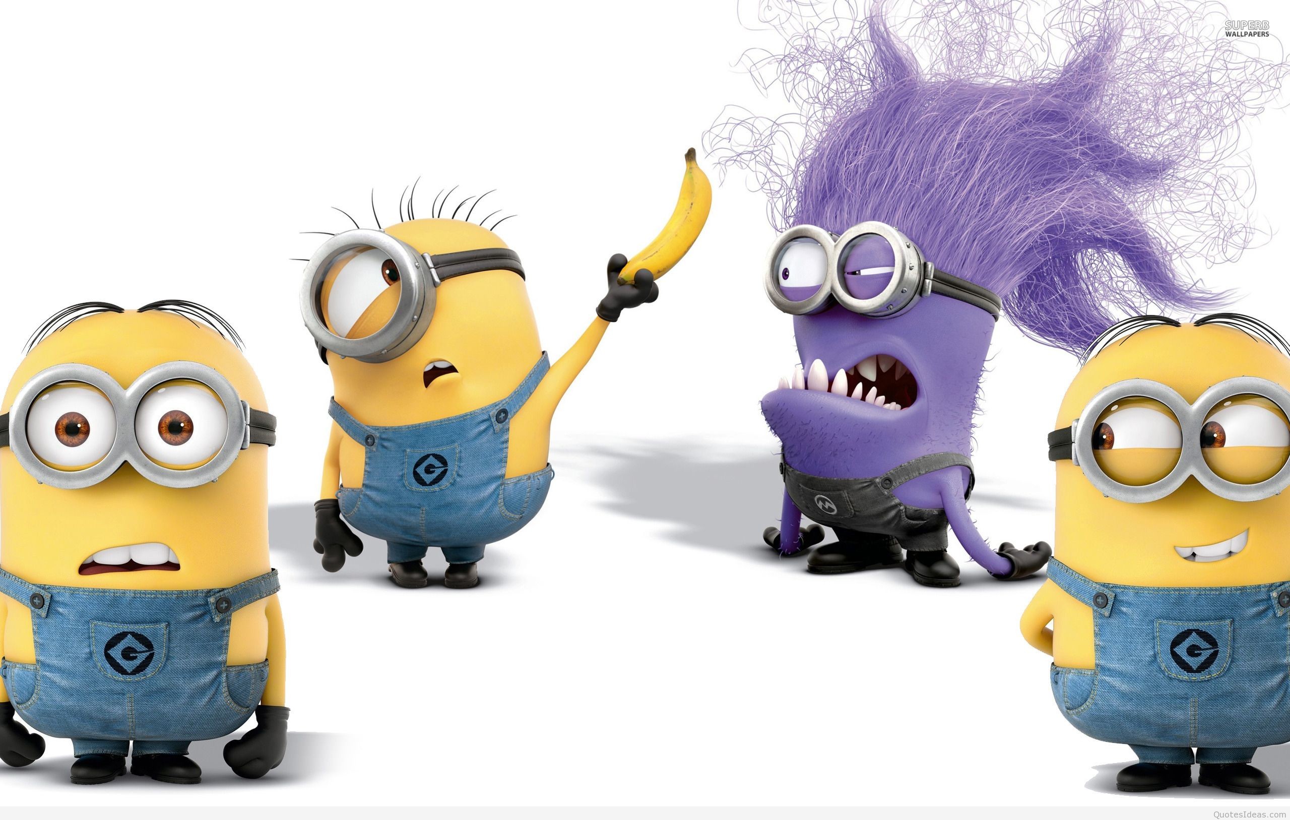 Minion, Minion viola, Banana, Cattivissimo me 2, 2K, sfondo Windows 11