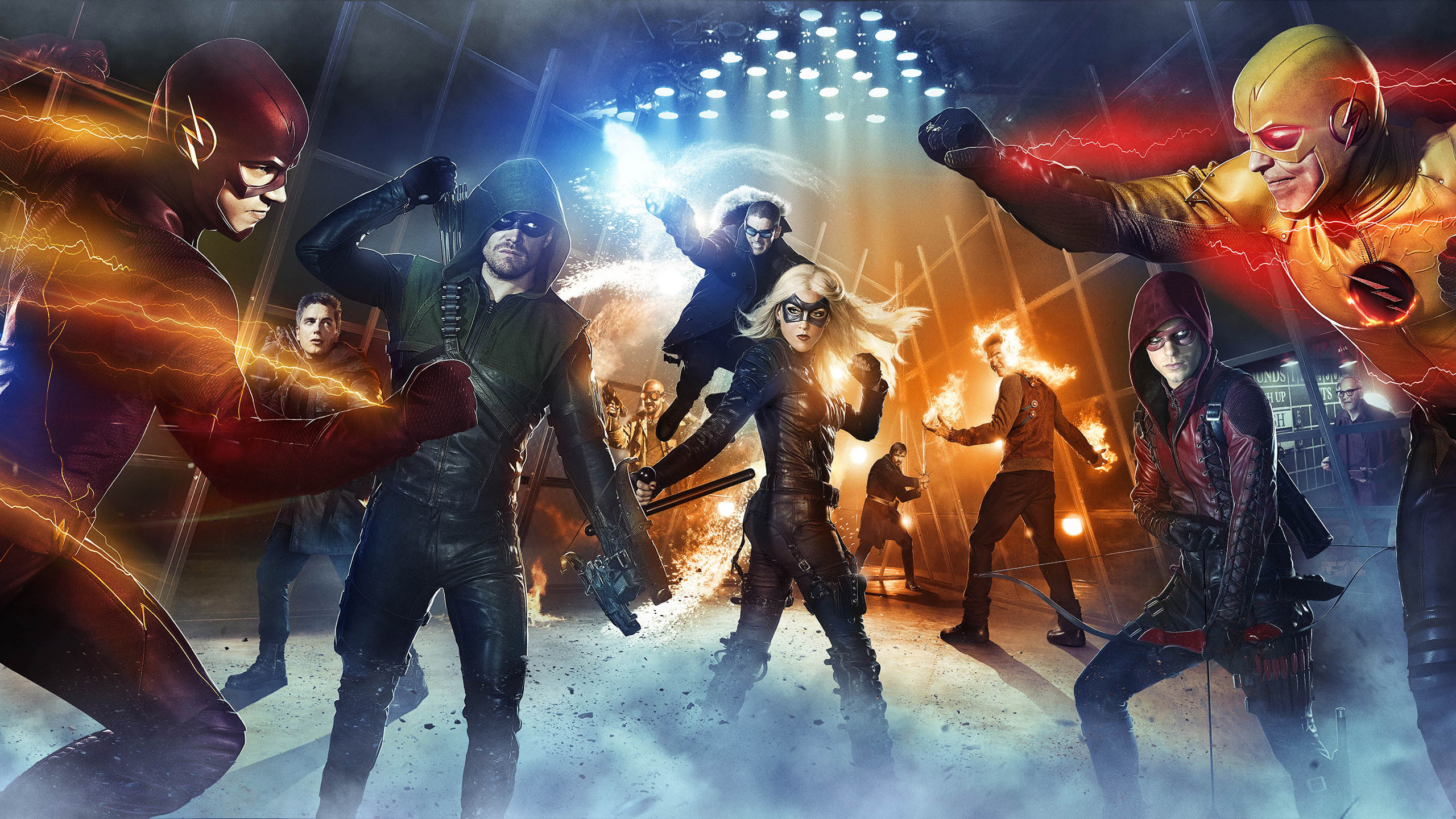 Flash, Freccia Verde, Atom, White Canary, Reverse-Flash, Arrowverse, sfondo Windows 11