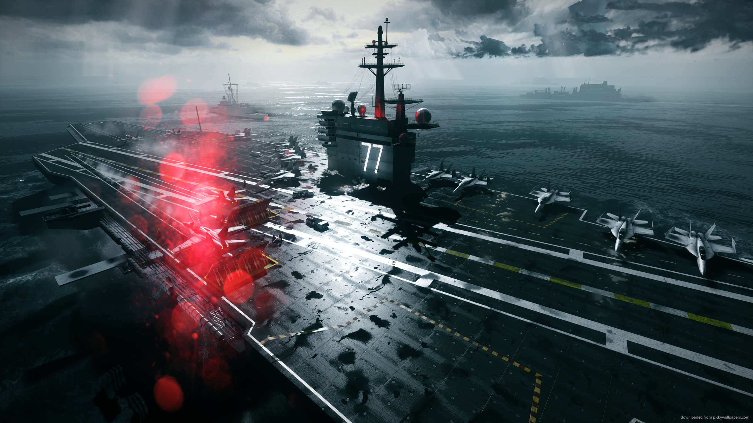 Battlefield 4, Portaerei, Ponte di volo, Mare, Pioggia, 16:9 2K, wallpaper widescreen