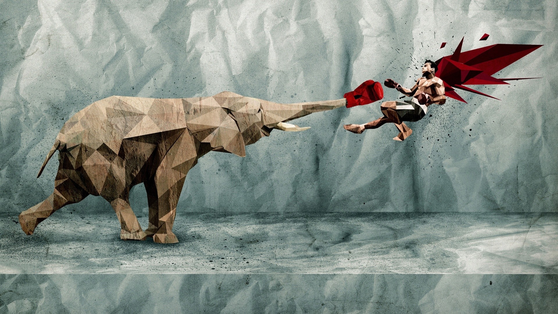 Elefante, Low poly, Pugno, Surreale, Full HD, sfondo per PC e portatile