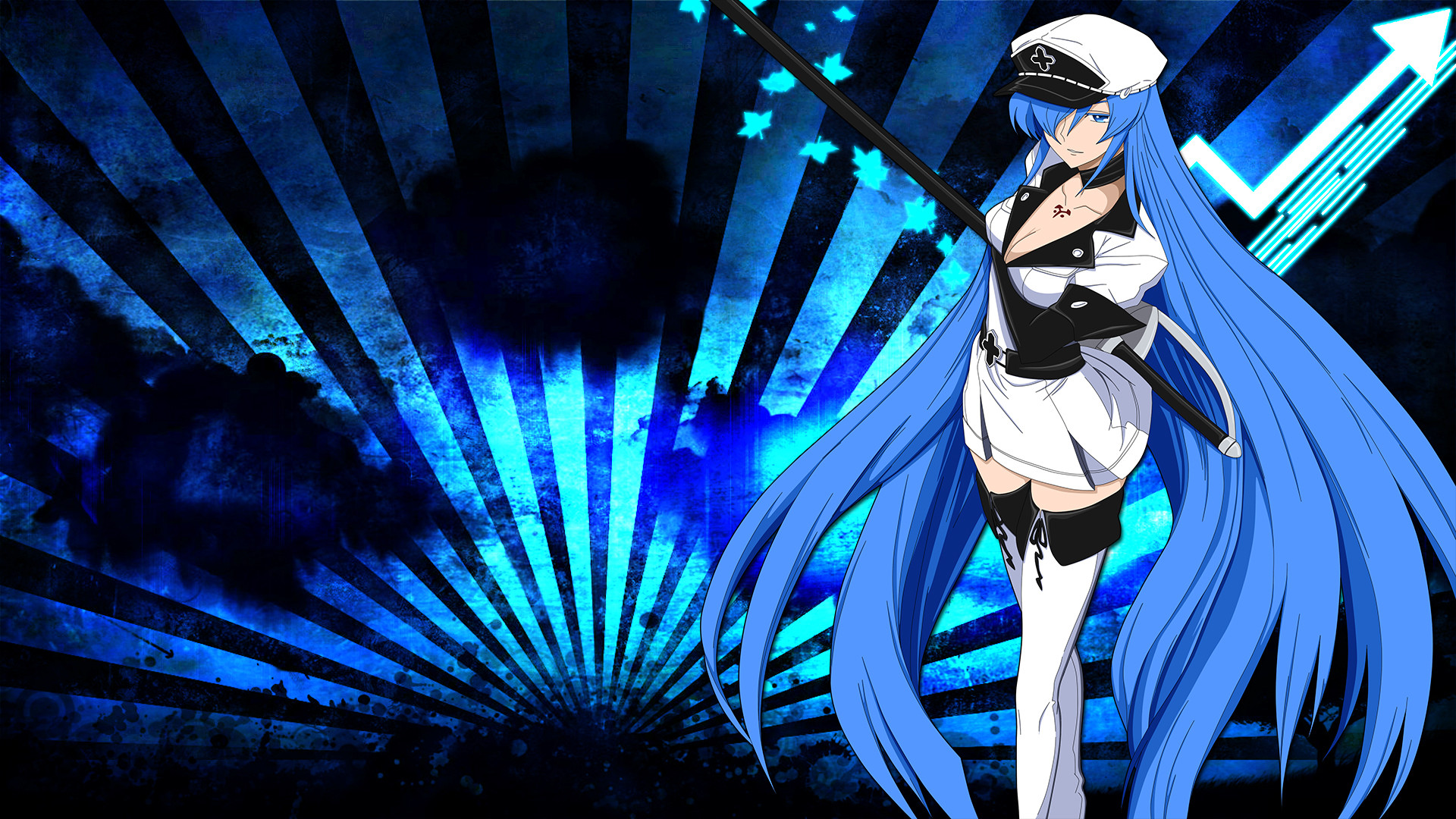 Esdeath, Akame ga Kill!, Raggi di luce, Blu, Full HD, sfondo per PC