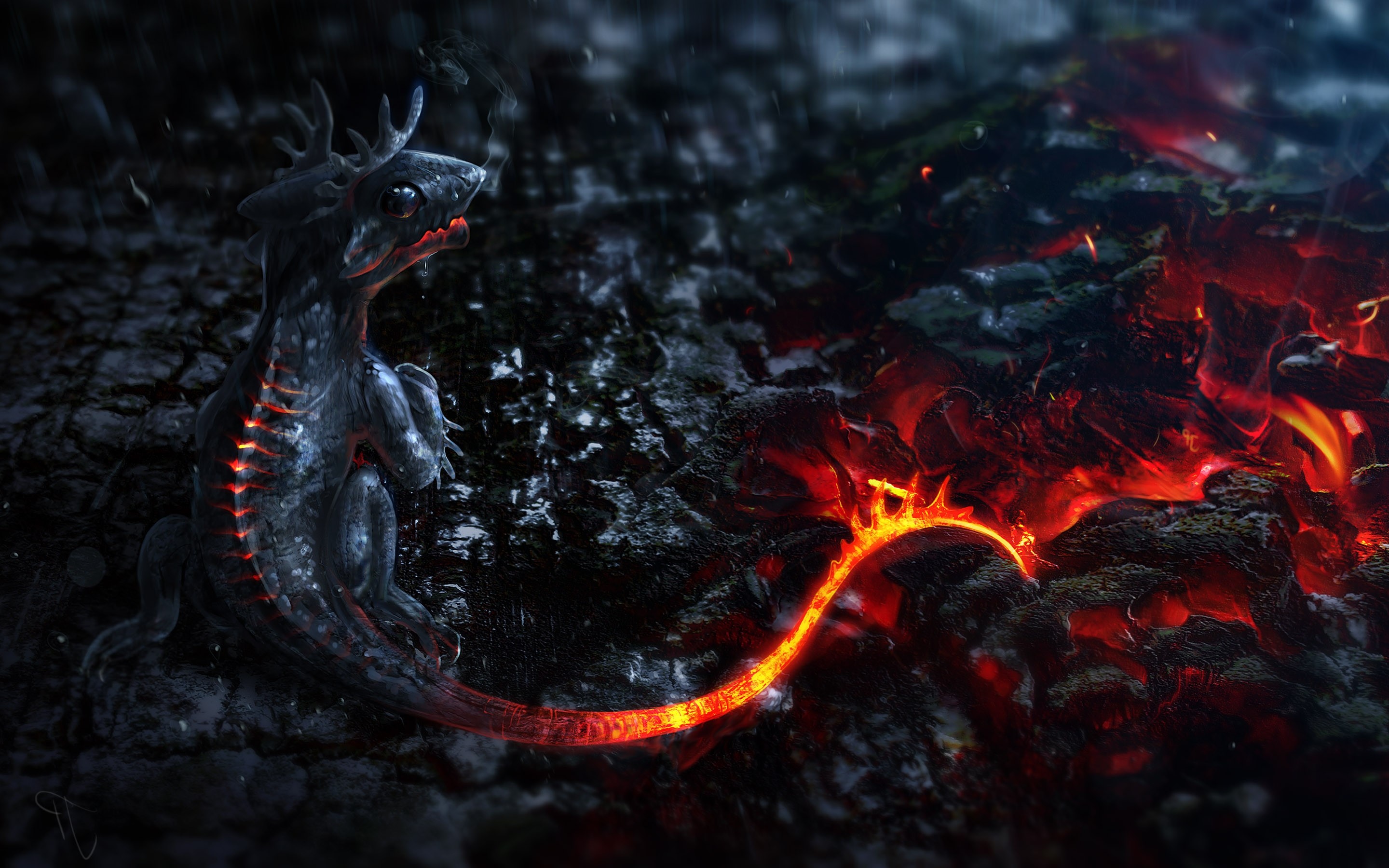 Drago, Lava, Braci, Arte digitale, 2880x1800, sfondo MacBook Pro