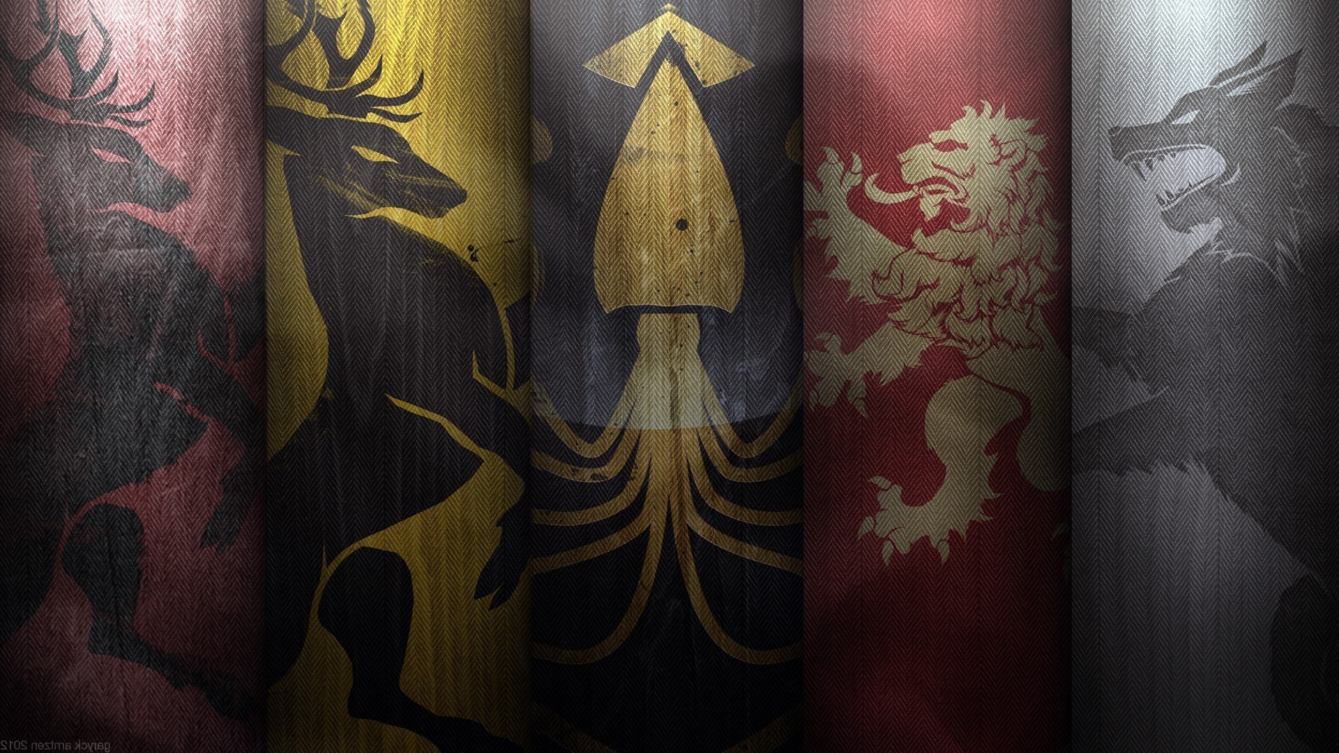 Stendardi delle casate, Il Trono di Spade, Kraken, Leone, Metalupo, wallpaper Windows 11