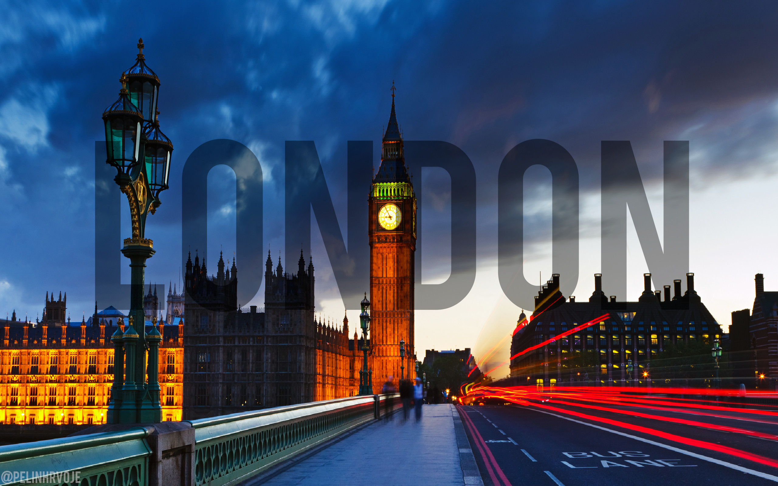 Big Ben, Ponte di Westminster, Londra, Scritta, Scie luminose, 2K, sfondo Windows 11