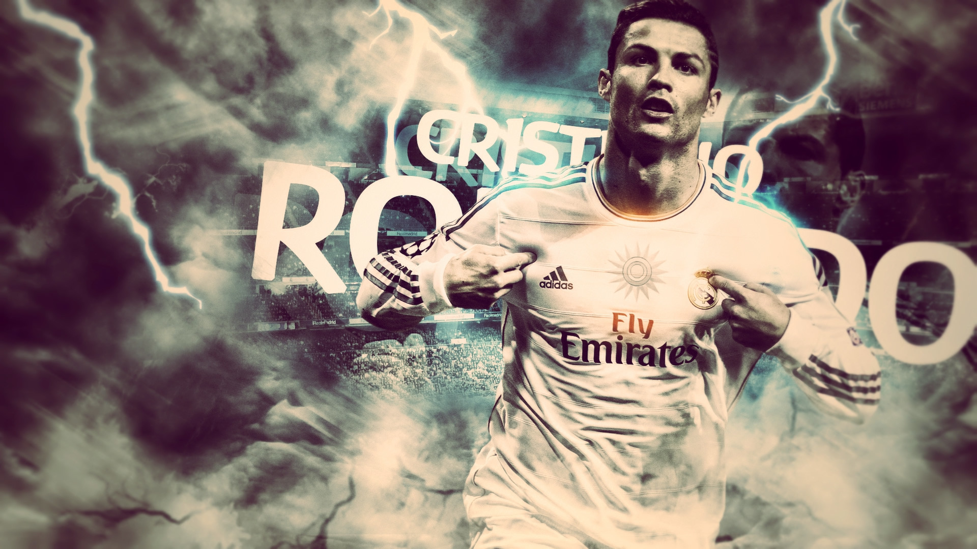 Cristiano Ronaldo, Real Madrid, Fulmini, Arte digitale, Full HD, sfondo Windows 11
