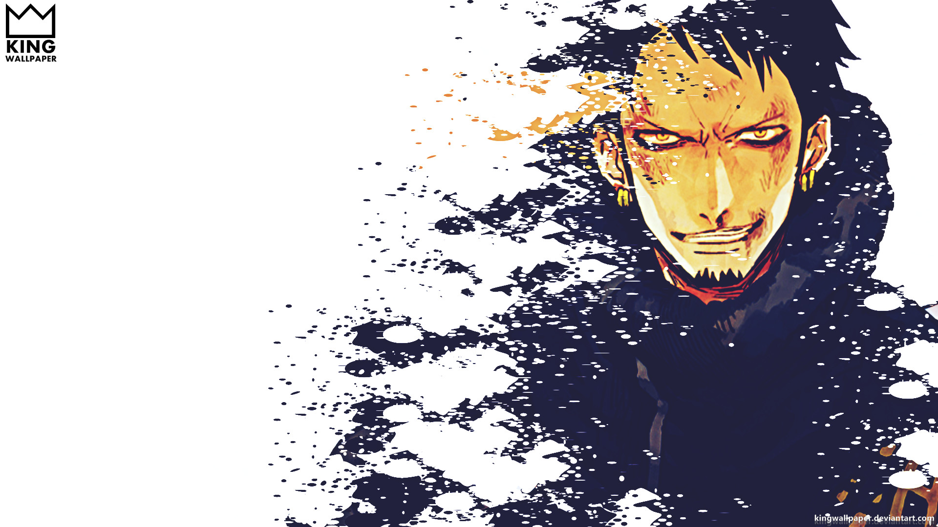 Trafalgar Law, One Piece, Primo piano, Schizzi blu, 16:9 Full HD, sfondo widescreen
