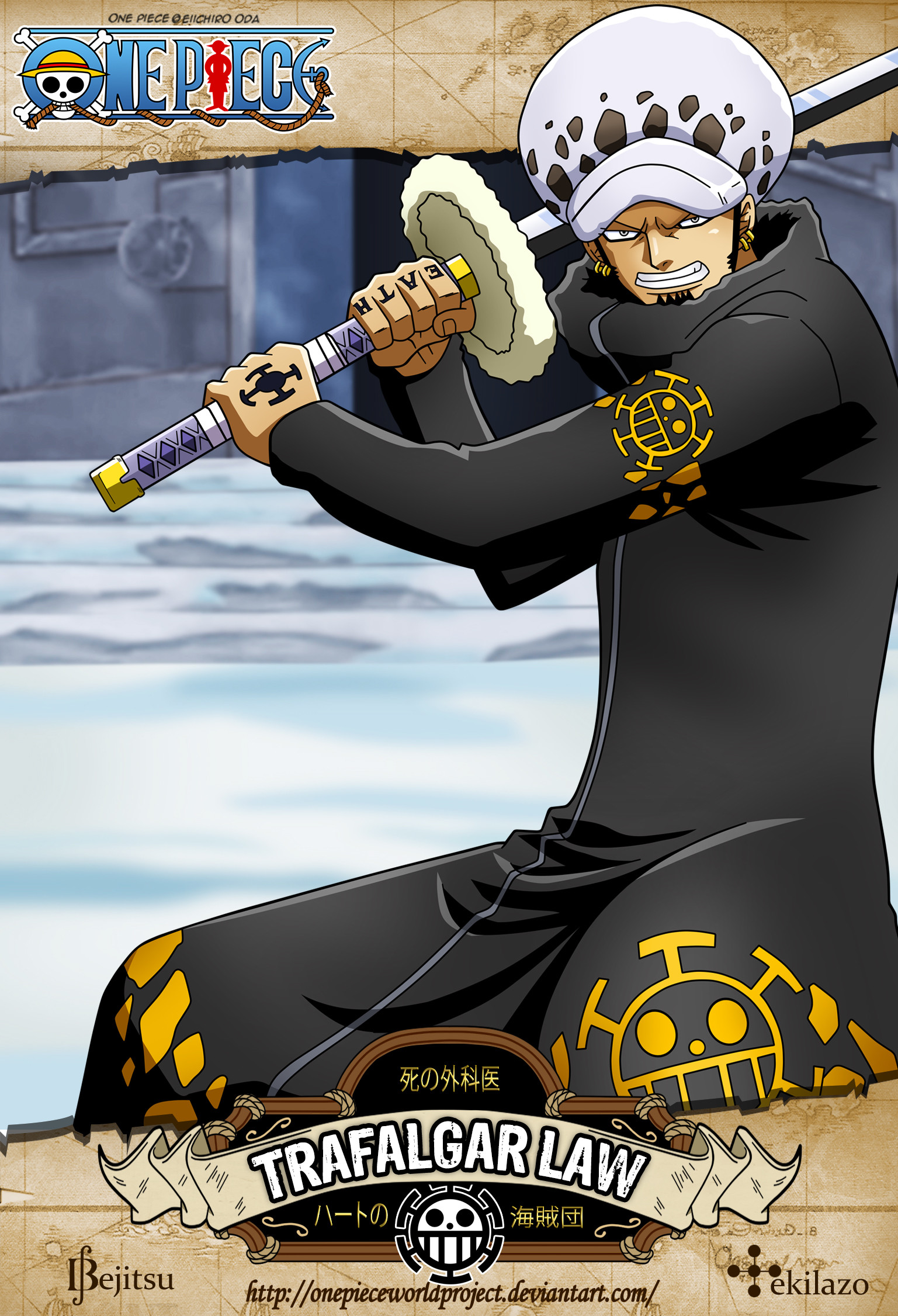 Trafalgar Law, One Piece, Kikoku, Neve, Logo, QHD+, sfondo per iPad e tablet