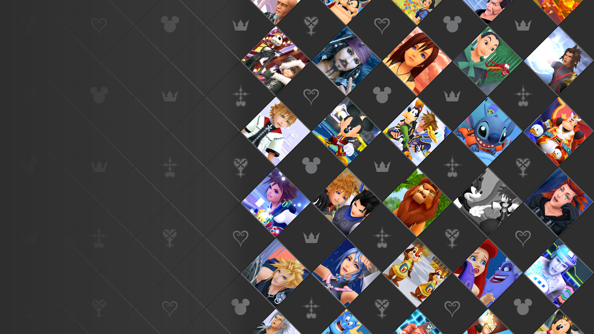 Kingdom Hearts, Collage, Personaggi, Motivo a rombi, 1920x1080, sfondo per PC