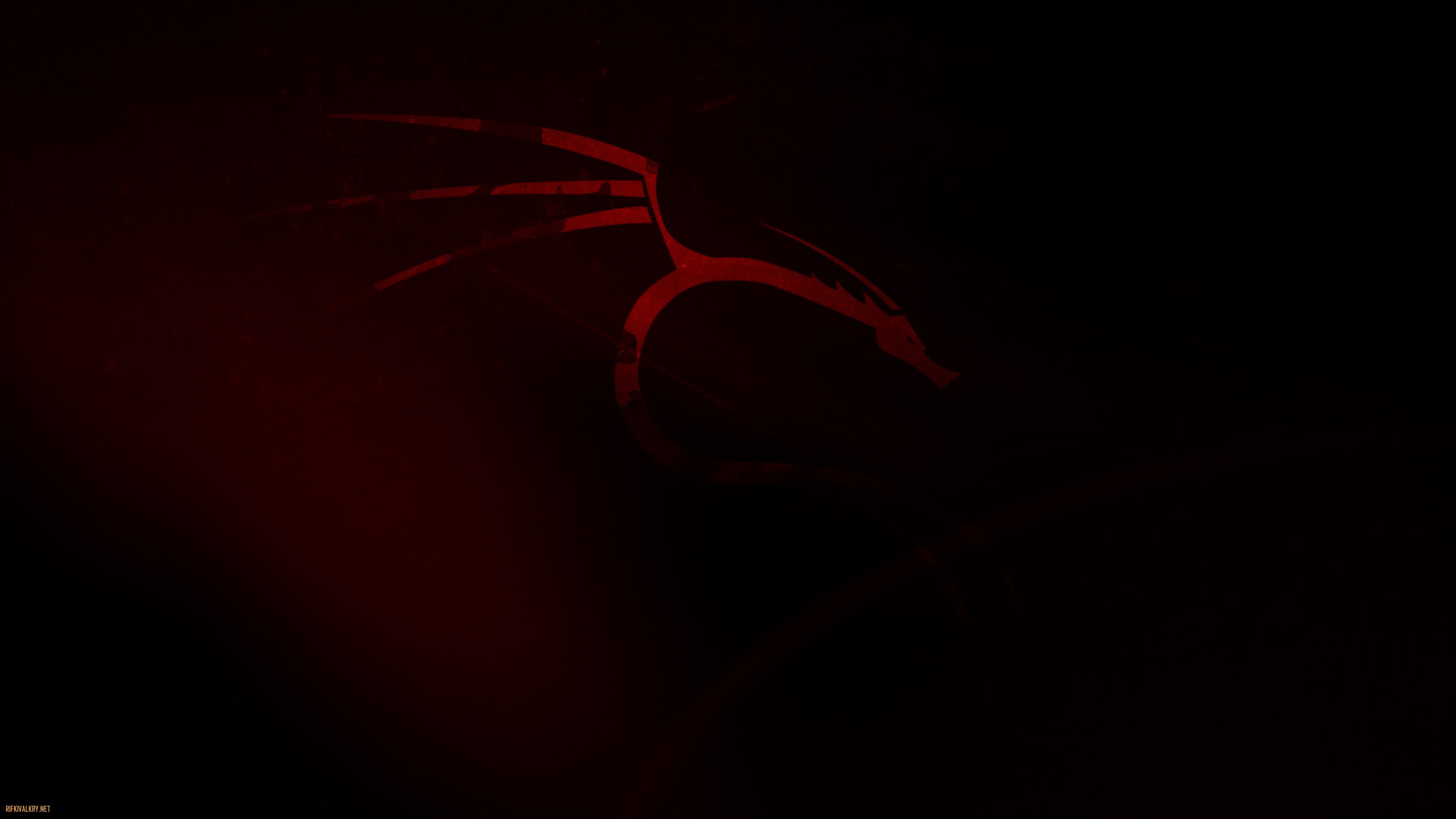 Kali Linux, Logo del drago, Rosso, Sfondo scuro, 4K, wallpaper desktop