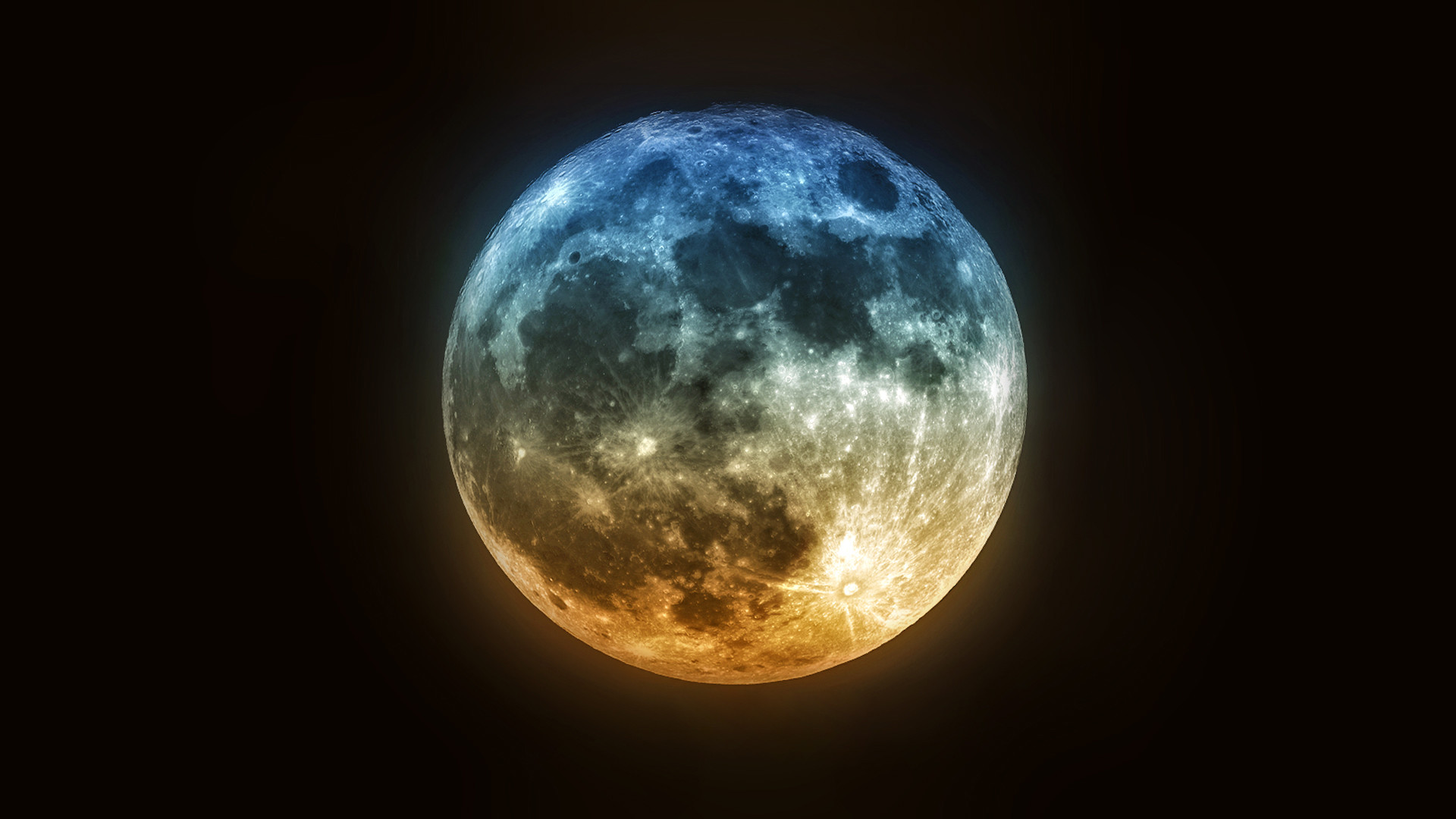 Luna piena, Arte digitale, Blu e arancione, 1920x1080, sfondo per PC