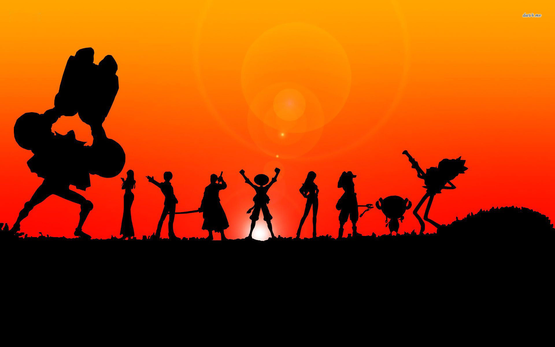Ciurma di Cappello di paglia, One Piece, Silhouette, Tramonto, 1920x1200, sfondo MacBook Pro