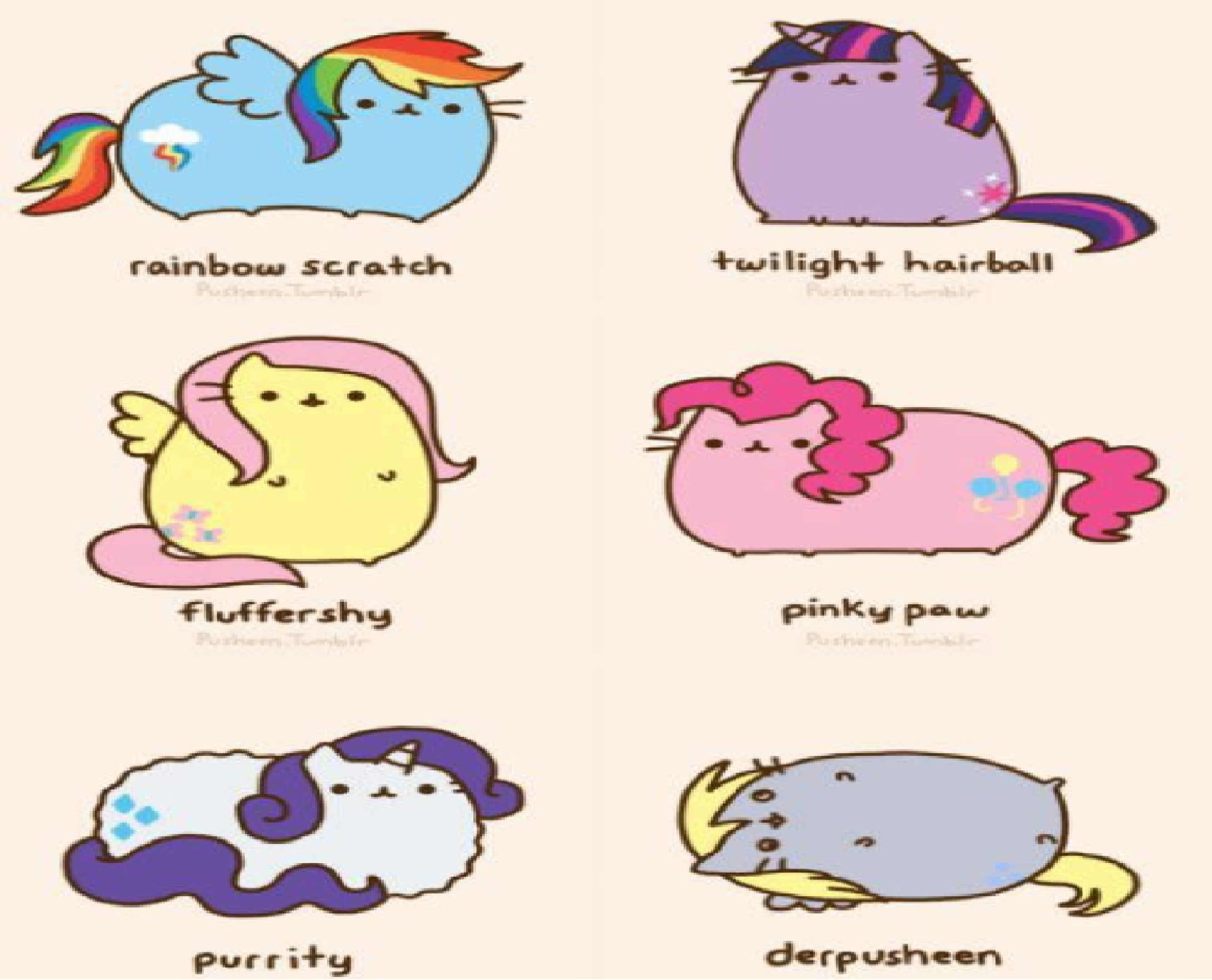 Pusheen, My Little Pony, Rainbow Dash, Twilight Sparkle, Pinkie Pie, sfondo 2K per PC