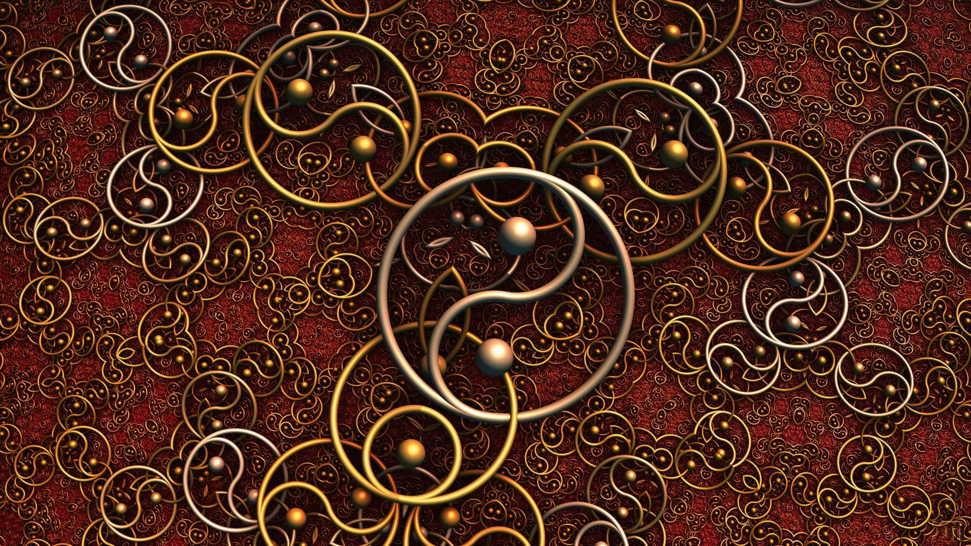 Yin e yang, Motivo, Oro e rosso, 1920x1080, immagine di sfondo