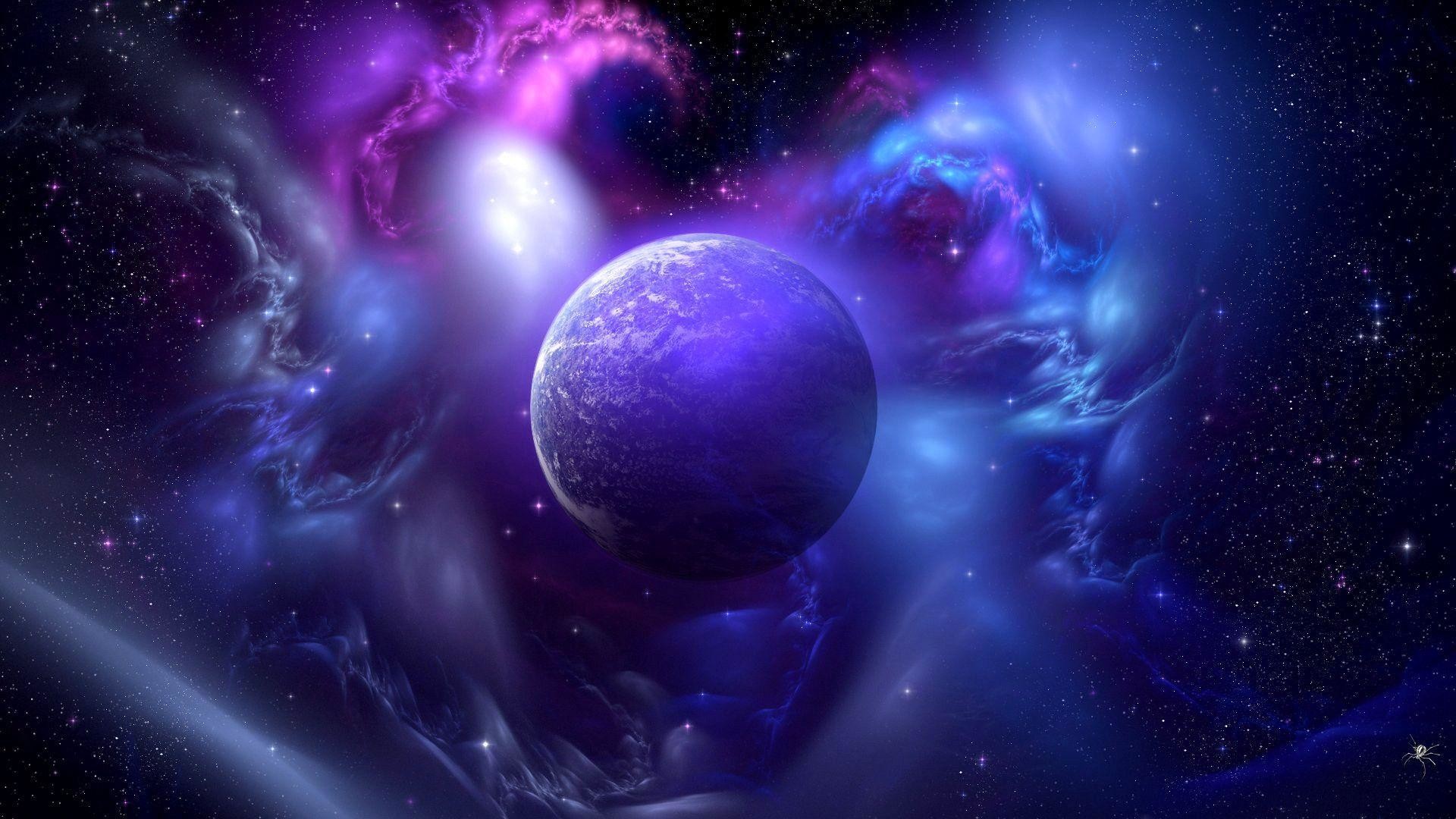 Pianeta, Nebulosa, Viola, Arte spaziale, Full HD, sfondo per portatile