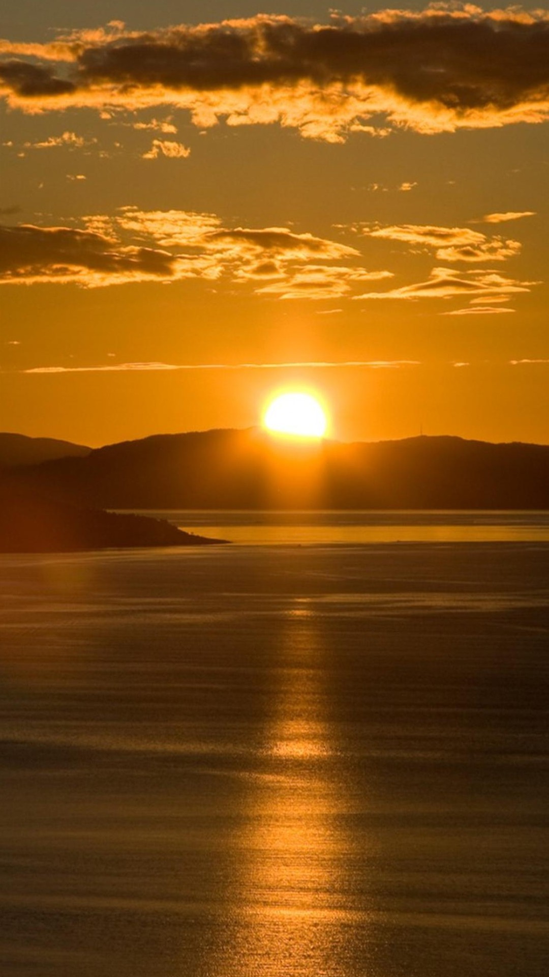 Tramonto, Mare, Colline, Arancione, wallpaper LG G2