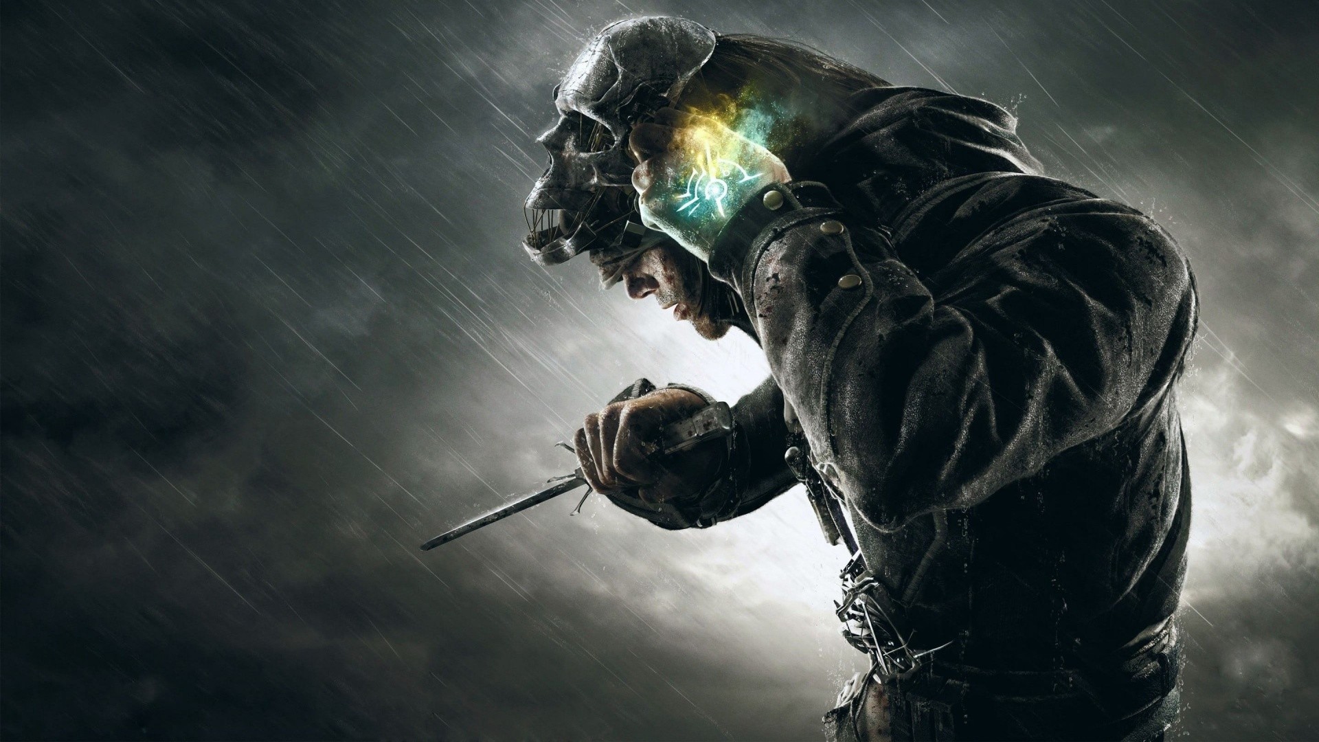Corvo Attano, Dishonored, Marchio dell'Outsider, Pioggia, Full HD, sfondo Windows 11