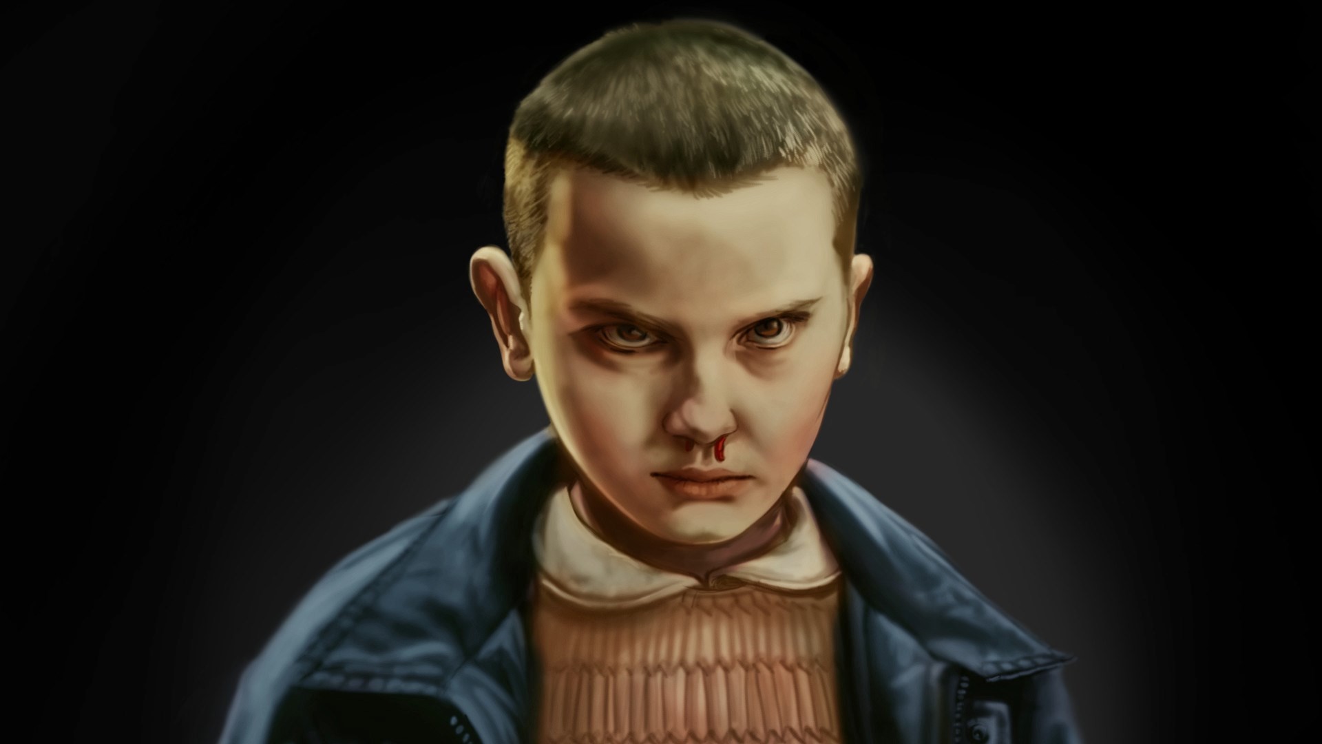 Undici, Millie Bobby Brown, Stranger Things, Ritratto, Sangue dal naso, sfondo desktop 1920x1080