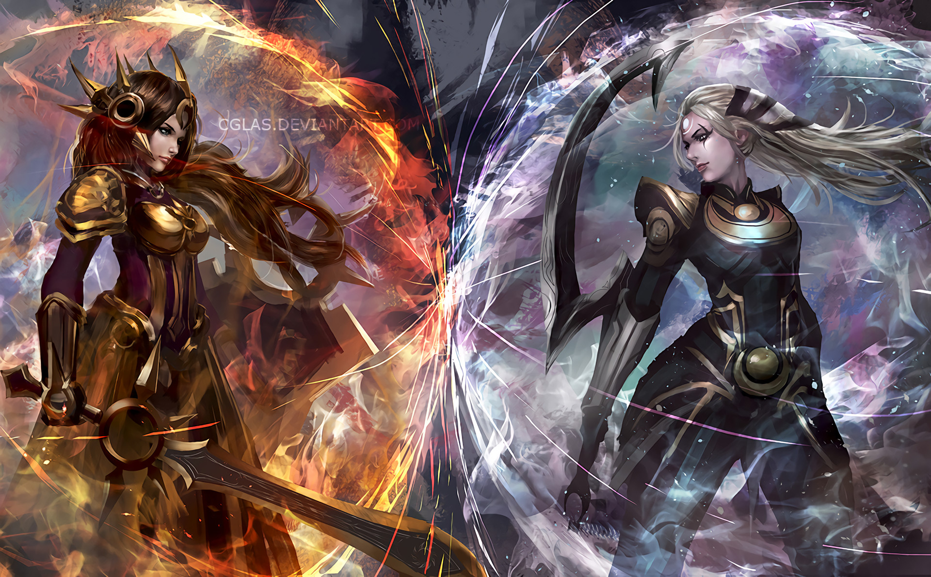 Leona, Diana, League of Legends, Sole e Luna, Full HD, wallpaper per computer