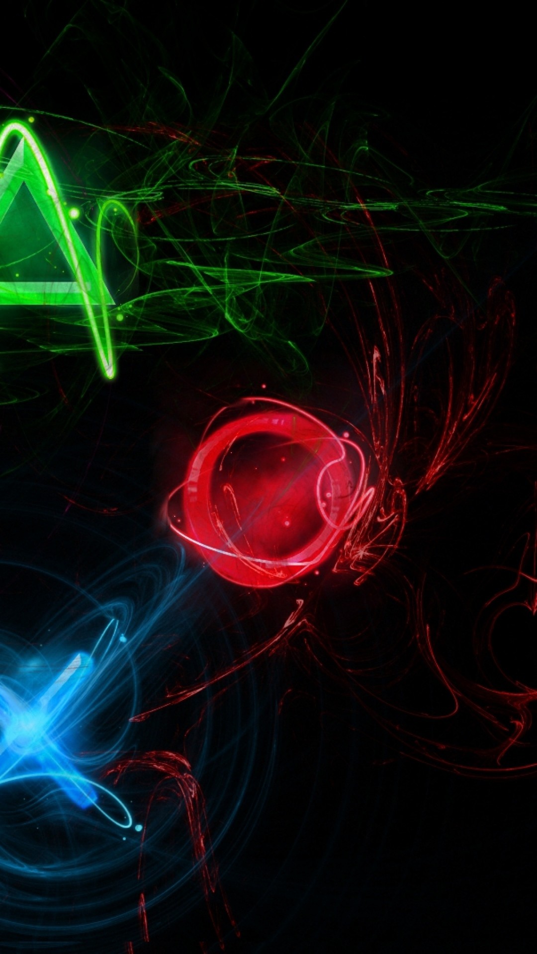 PlayStation, Simboli PlayStation, Neon, Sfondo nero, Full HD, schermata di blocco del cellulare