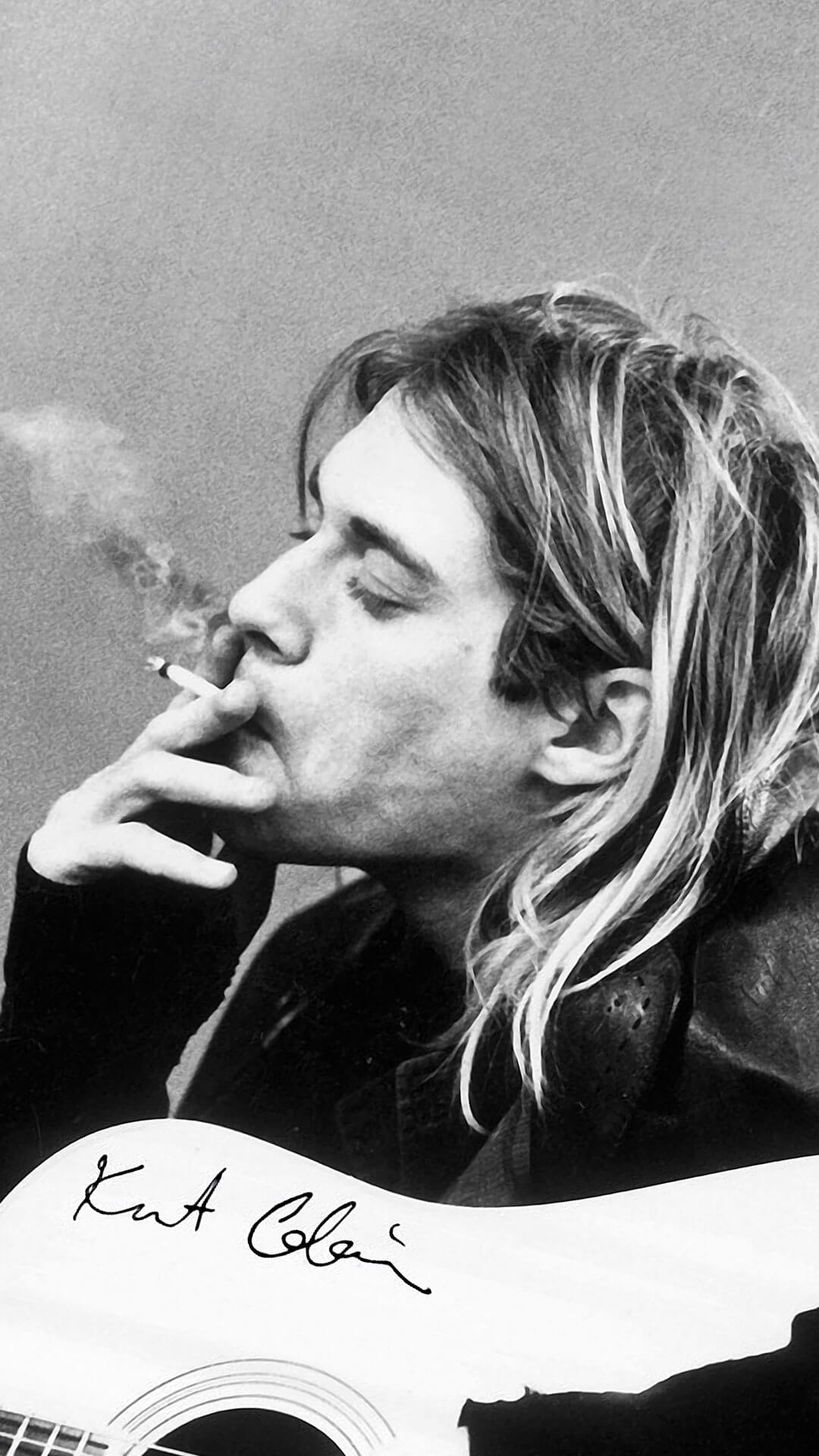 Kurt Cobain, Sigaretta, Autografo, Bianco e nero, Full HD, schermata di blocco del cellulare