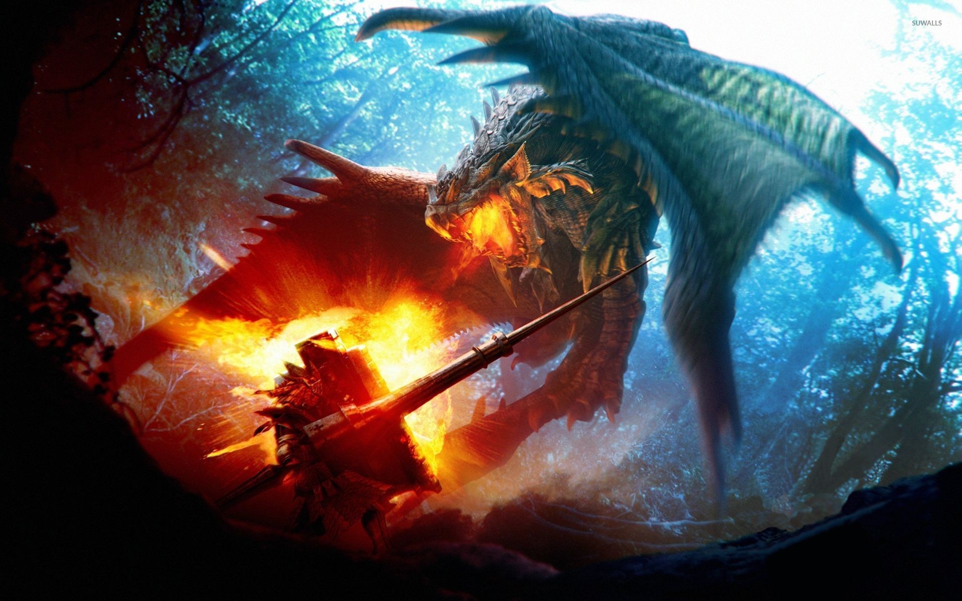 Lagiacrus, Monster Hunter, Subacqueo, Fuoco, Full HD, sfondo desktop