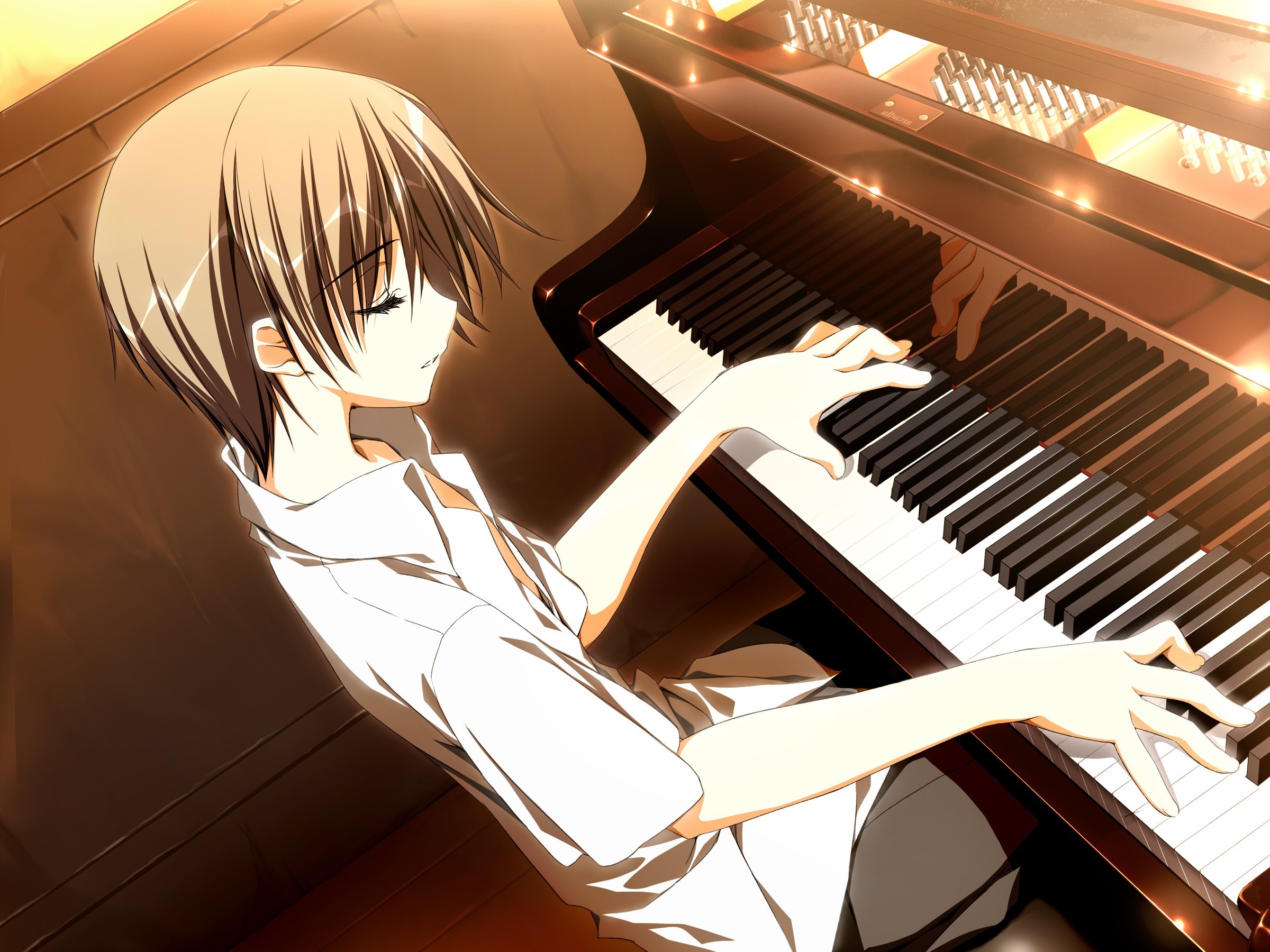 Ragazzo anime, Pianista, Pianoforte, Illustrazione, sfondo per iPad e tablet